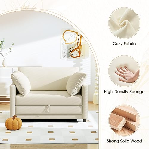 Miniatura 7 de Sofá cama convertible de 51 pulgadas, sofá cama plegable 2 en 1, sofá biplaza para espacios pequeños, con 2 cojines, para apartamento, sala de estar