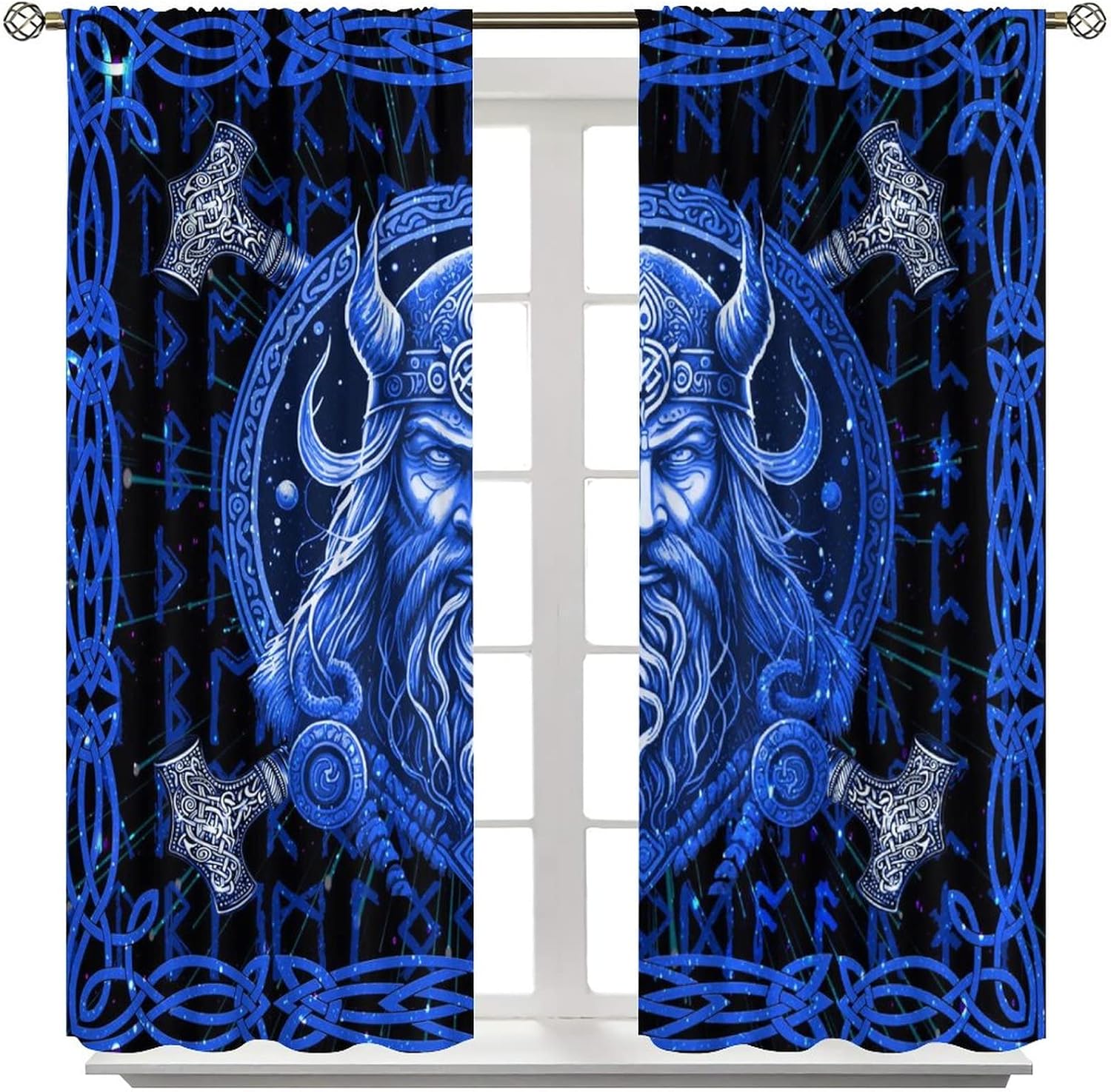 Abstract Viking Theme Blackout Curtains,Fantasy Galaxy Vikings Norse Mythology Design Window Drapes - Thermal Insulated and Noise Reduction,2 Panels 72L x 31.5W Room Darkening Curtains