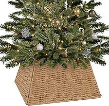 Taylor & Brown Natural Wicker Christmas Xmas Tree Skirt Stand Base 48x48cm Rustic Rattan Base Folding Collar Basket with Durable Metal Frame Fits Tree Stands Up to 1.5m-2.1m