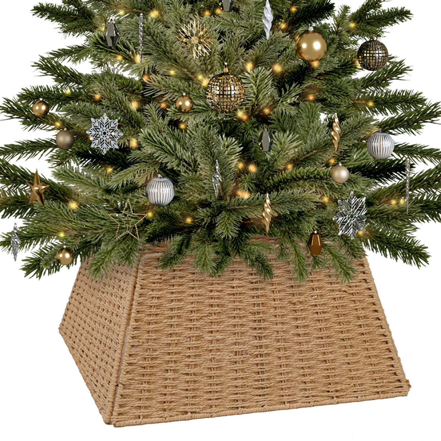 Taylor & Brown Large Xmas Christmas Tree Skirt Natural Rattan Wicker Skirt Stand Base Folding Collar Basket Cover Decoration Tidy Home Decor 48 x 48cm
