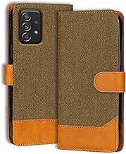 Accesorios Denim & Leather Flip Cover for Samsung A52S | Inbuilt Stand & Pockets | Premium Leather Mobile Phone Case Samsung A52S (Dark Brown)