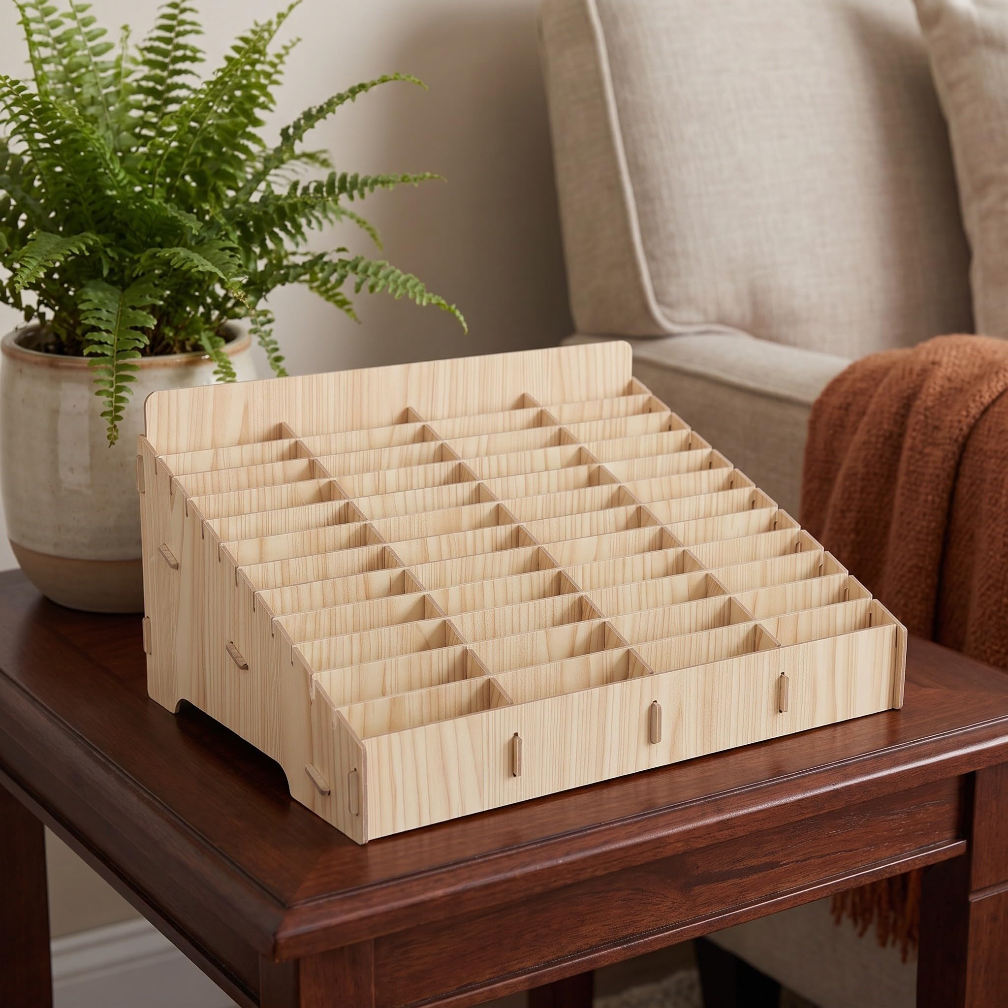 Porta Cellulare in Legno a Scomparti, Design Naturale Khaki | Aula e Ufficio, Struttura Inclinata Multi Griglia, Salvaspazio, Portatile, per Studenti e Famiglie