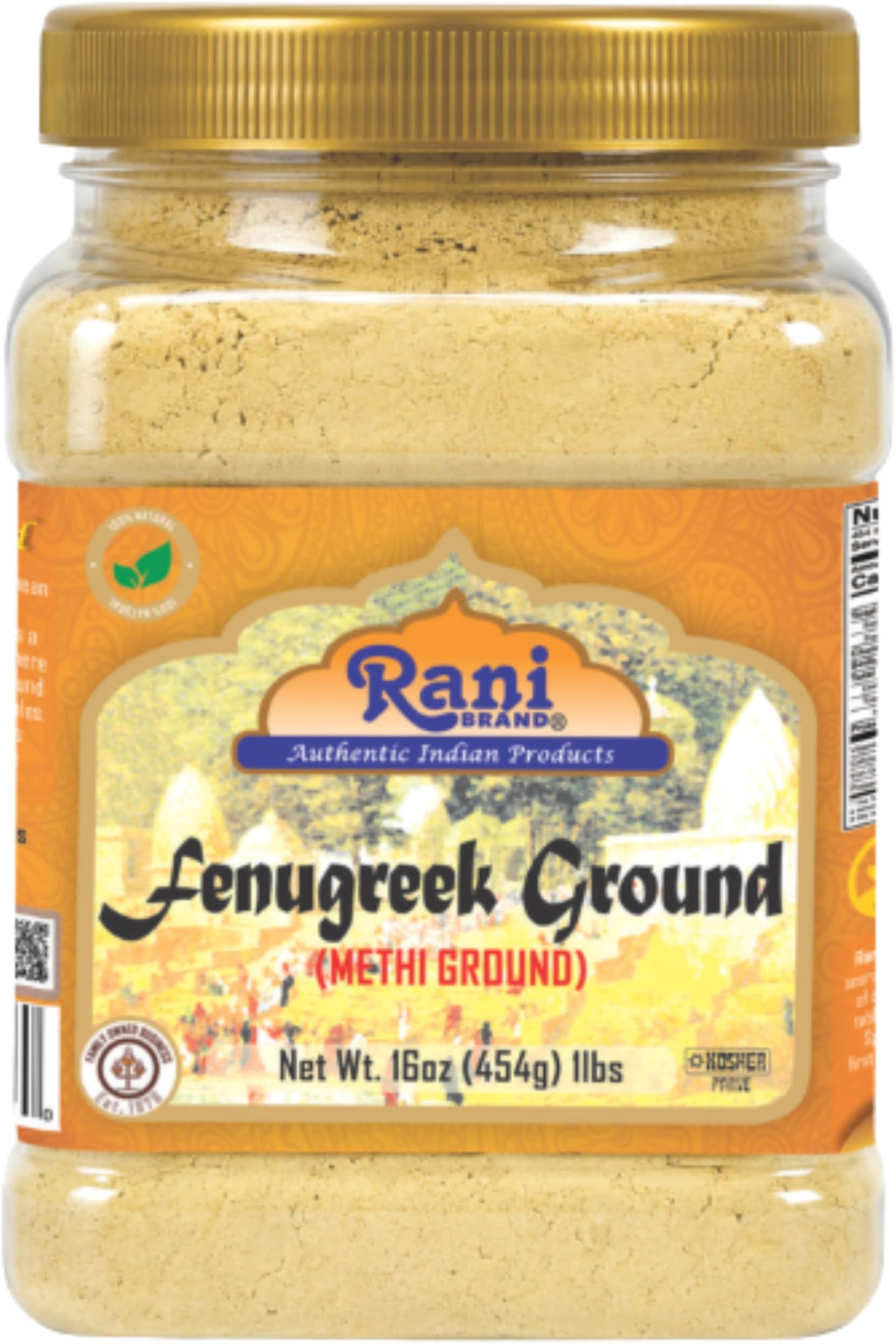 Rani Fenugreek (Methi) Seeds Ground Powder 16oz (1lb) 454g Jar, Trigonella foenum graecum ~ All Natural | Vegan | Gluten Friendly | Non-GMO | Kosher | Indian Origin, used in cooking & Ayurvedic spice