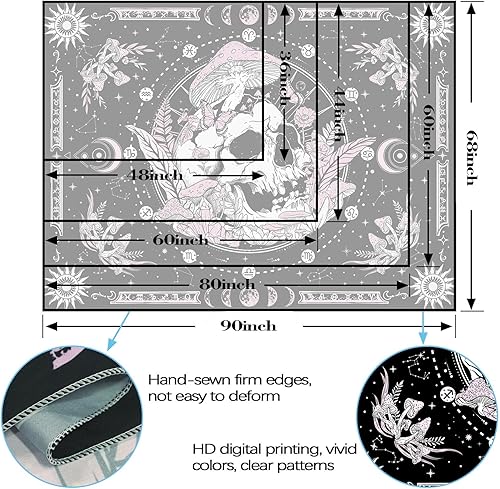 Miniatura 6 de Aipon Tapiz de calavera rosa, esqueleto, hongo, flores florales, hippie, plantas naturales, tapiz estético para colgar en la pared para sala de