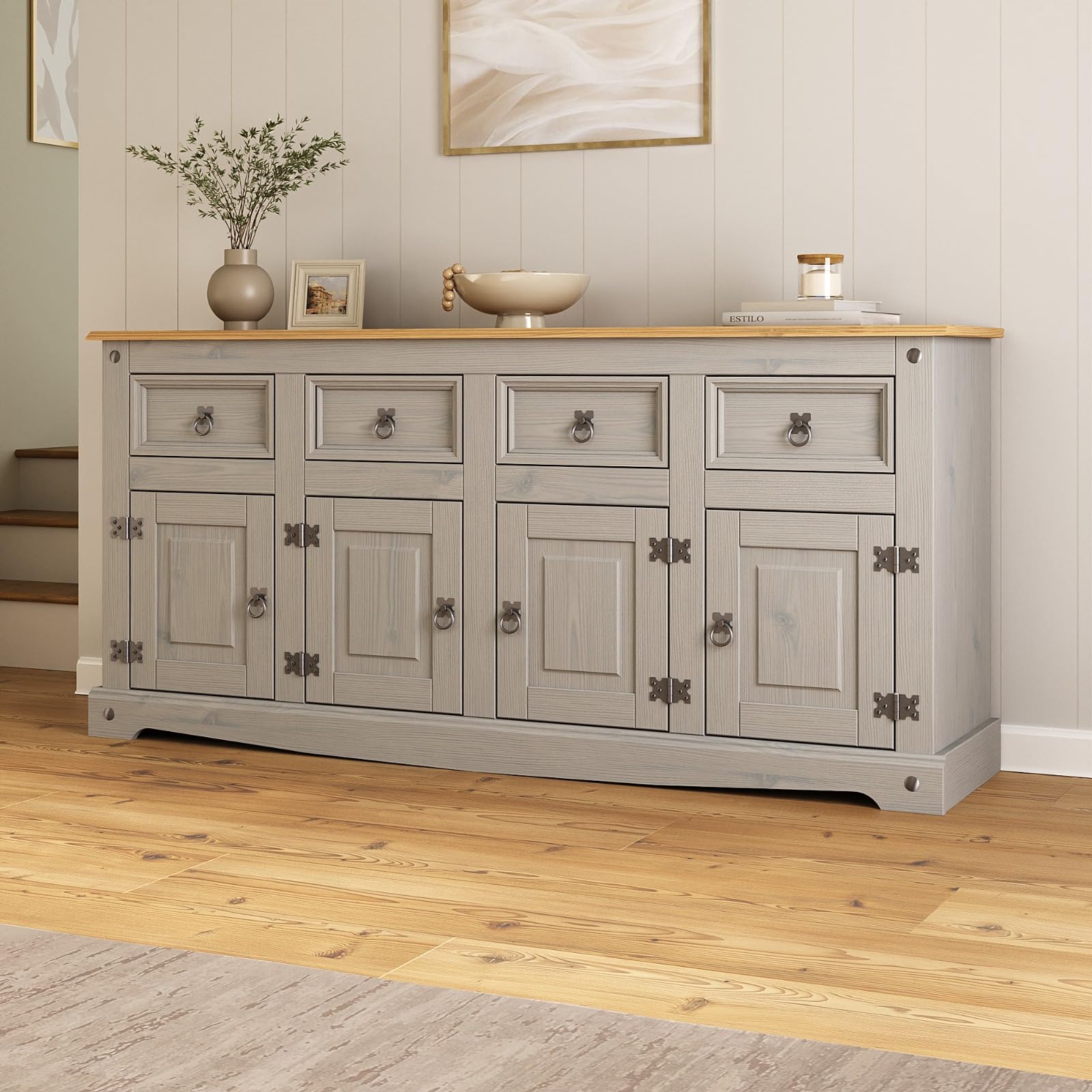 B&Q -  Corona Sideboard Grey 4 Door 4 Drawer Large Painted Mexican Solid Pine
