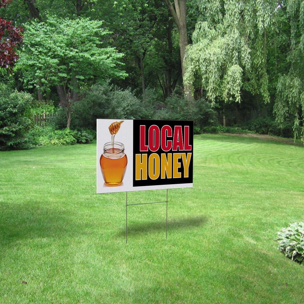 Weatherproof Yard Sign Local Honey Outdoor Advertising Printing A Yellow Lawn Garden Condiments 18x12 Inches 2 Sides Print