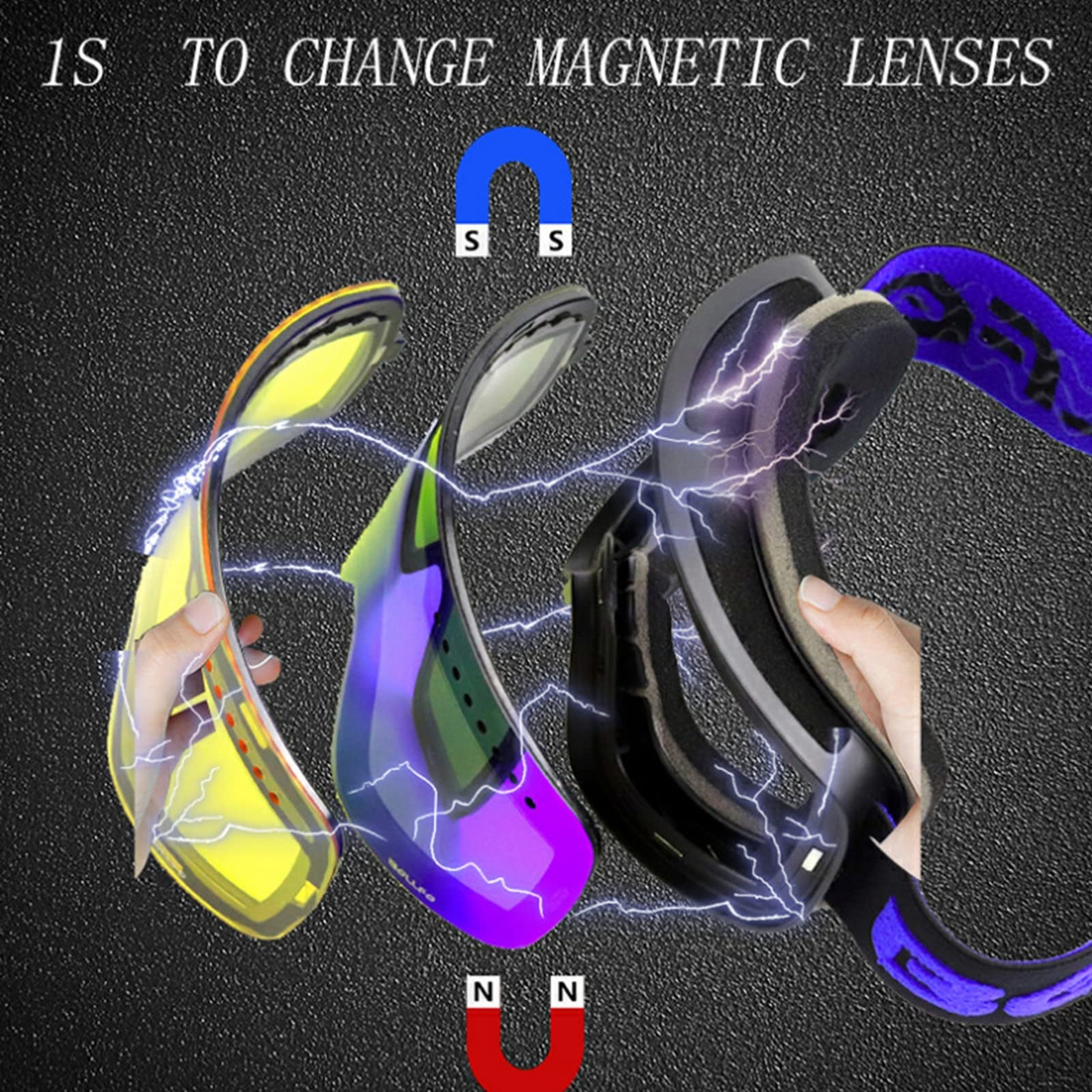 Masque de Ski pour Homme et Femme - Anti-buée sur - Lunettes de Ski avec Magnet écran Amovible,Rouge