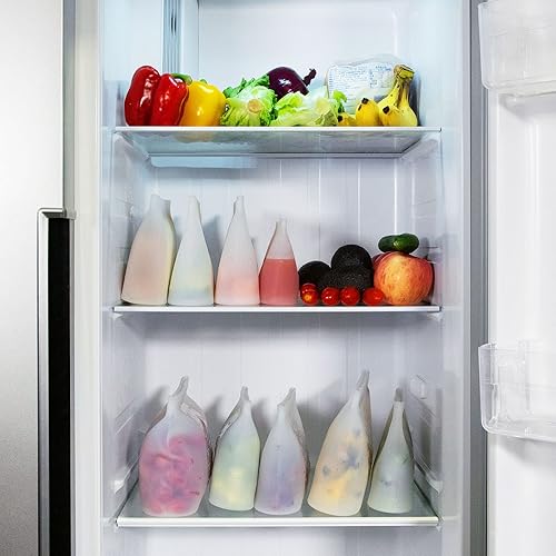 Miniatura 6 de Bolsa de almacenamiento de alimentos de silicona reutilizable, para microondas, horno, refrigerador, congelador y contenedores con cierre de zíper