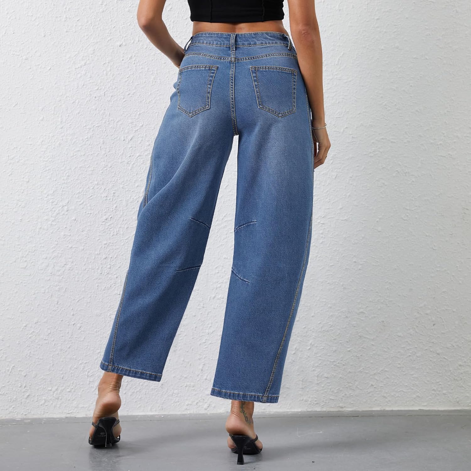 Metietila Womens Barrel Jeans Ripped Mid Rise Wide Leg Baggy Boyfriend Denim Pants - Image 3
