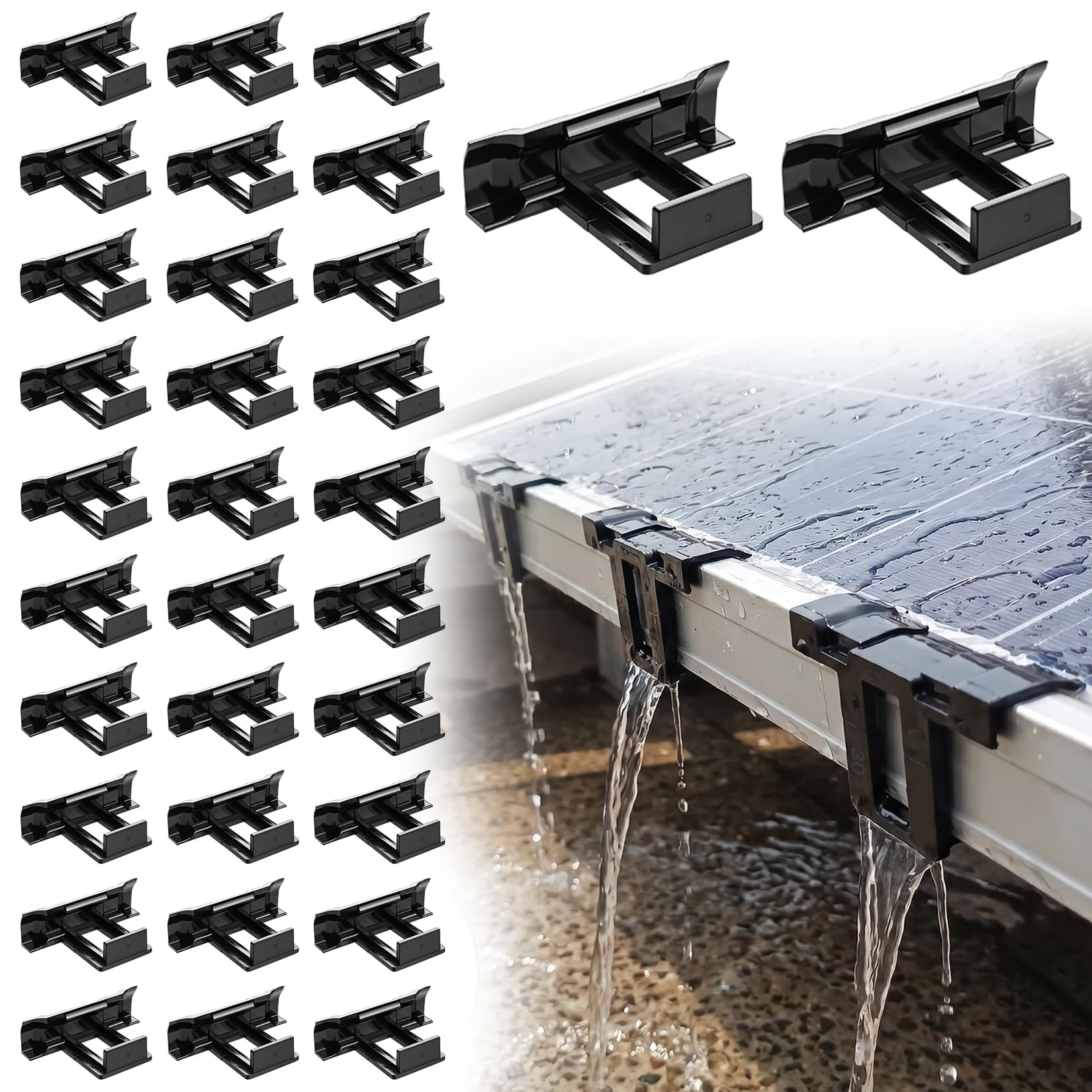 PV Solar Panel Water Drain Clips 30 mm, Pack of 32 Sludge Removal Clips 30 mm Drainage Clips PV Modules Cleaning Clamp for Solar Panels Solar Panel Accessories-image-7
