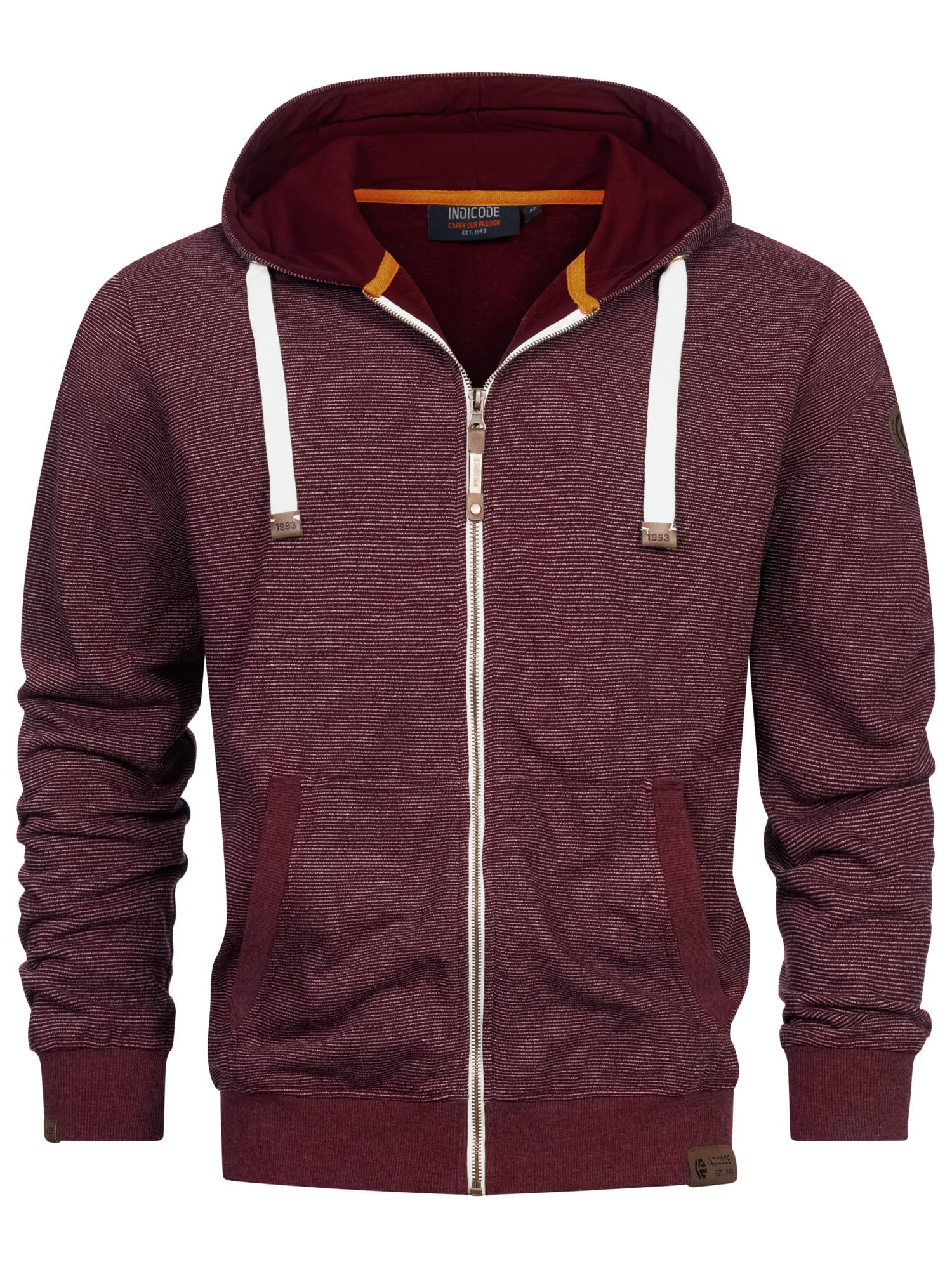 Indicode Herren Sweatjacke INBaustian | INBaustian mit RIPP-Bündchen und Kapuze, Wine, XXL