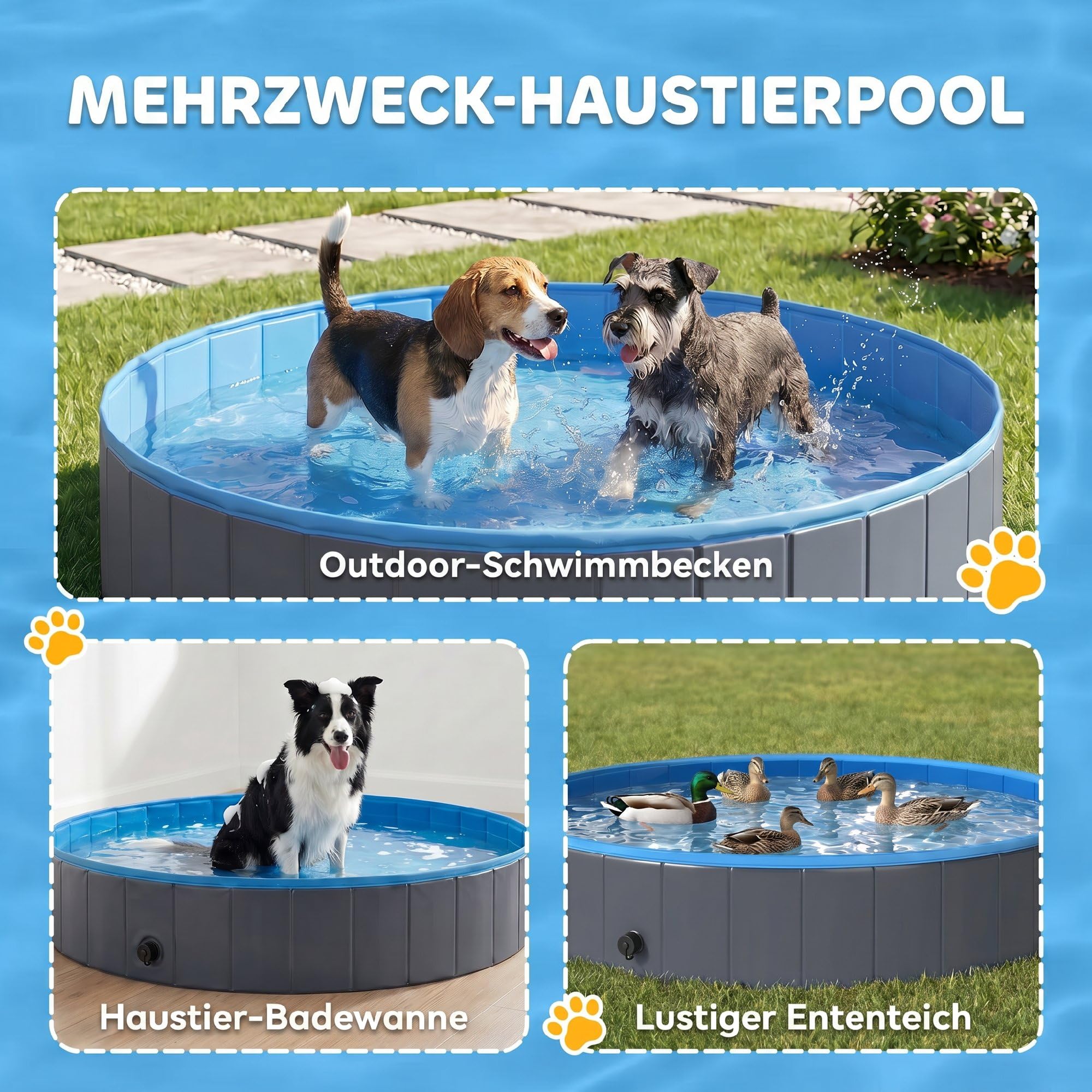 PawHut Hundepool für Große und Mittelgroße Hunde Faltbare Hunde Planschbecken 120 x 30 cm Hundebadewanne rutschfeste Schwimmbecken Hundeplanschbecken für Enten, Innen- und Außen, Dunkelgrau