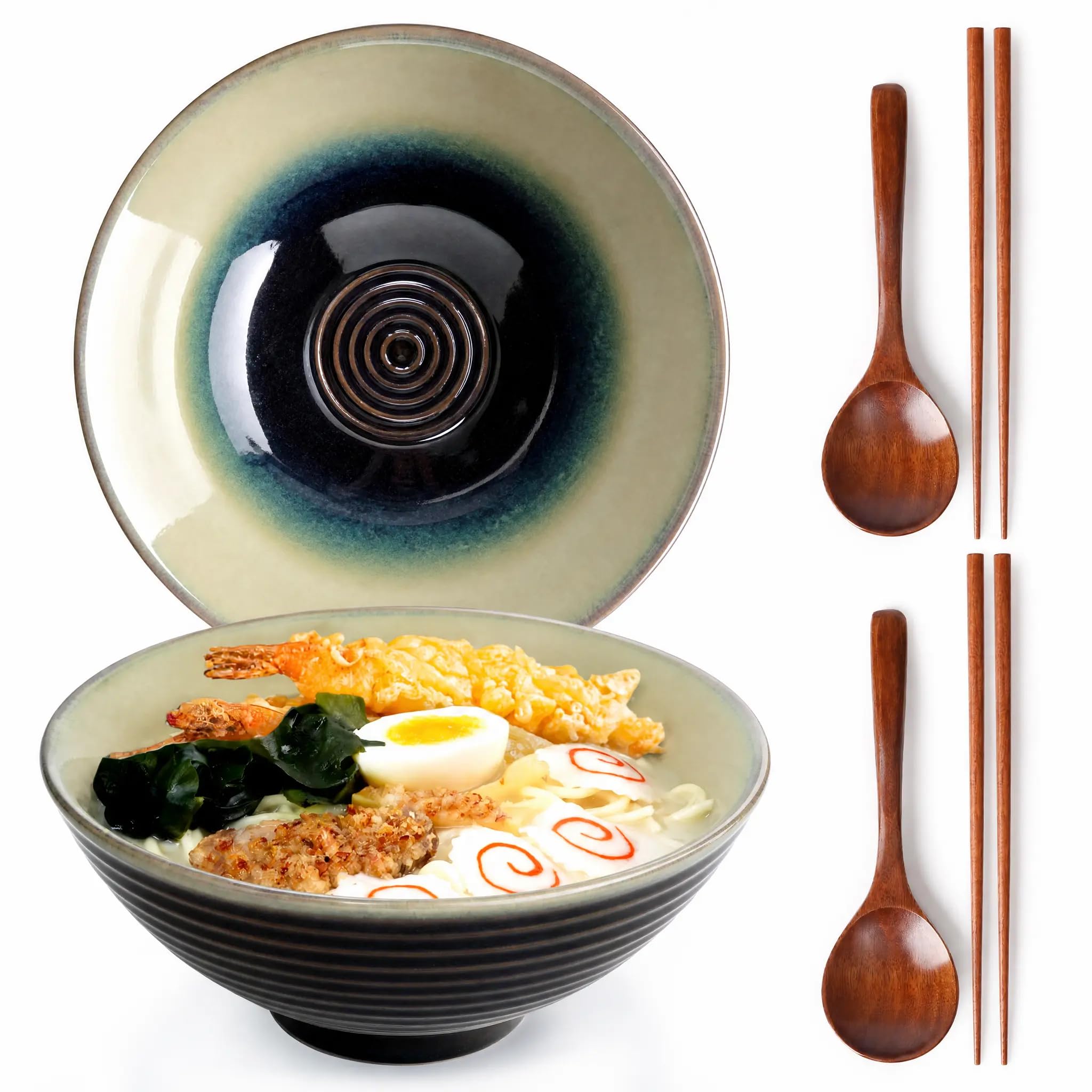 Zhonleemy Ramen Bowl Set 1200 ml Ceramic Ramen Bowl with