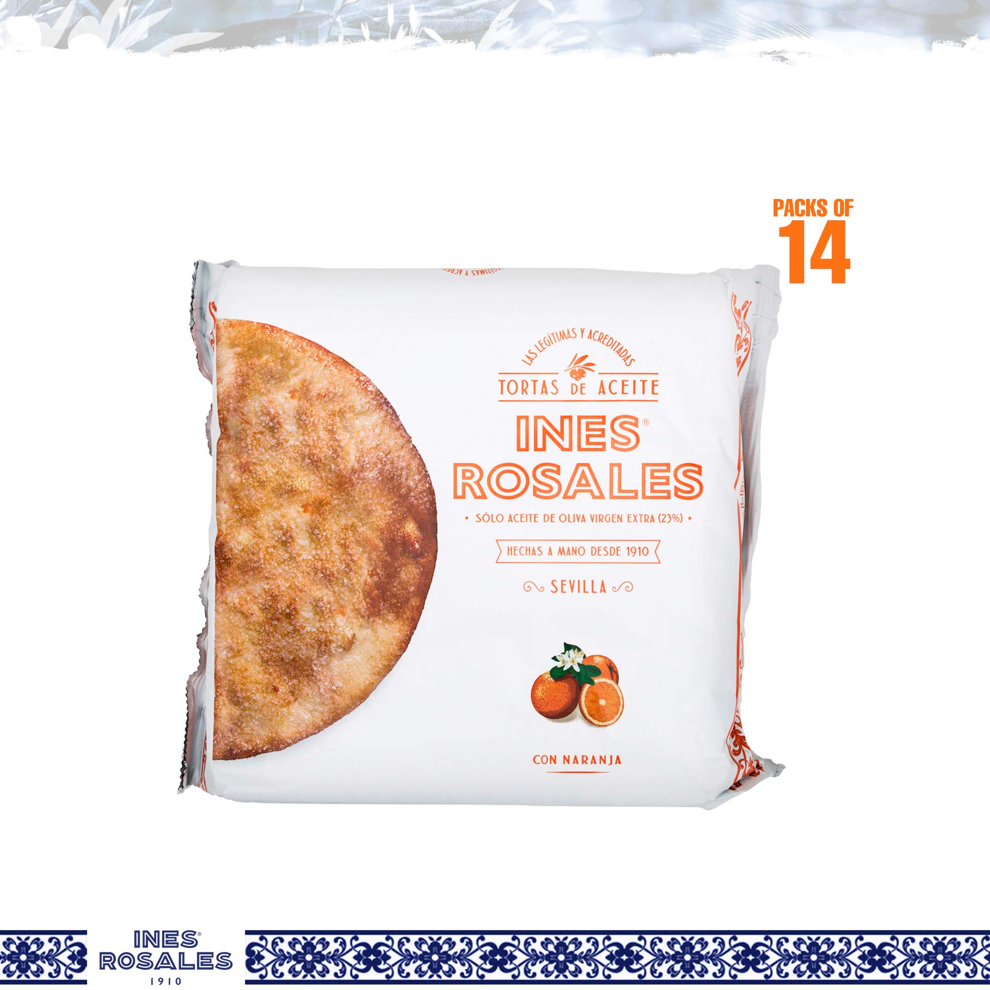 Ines Rosales Tortas all'olio d'oliva dolce con arancia, snack spagnoli, 14 x 120g