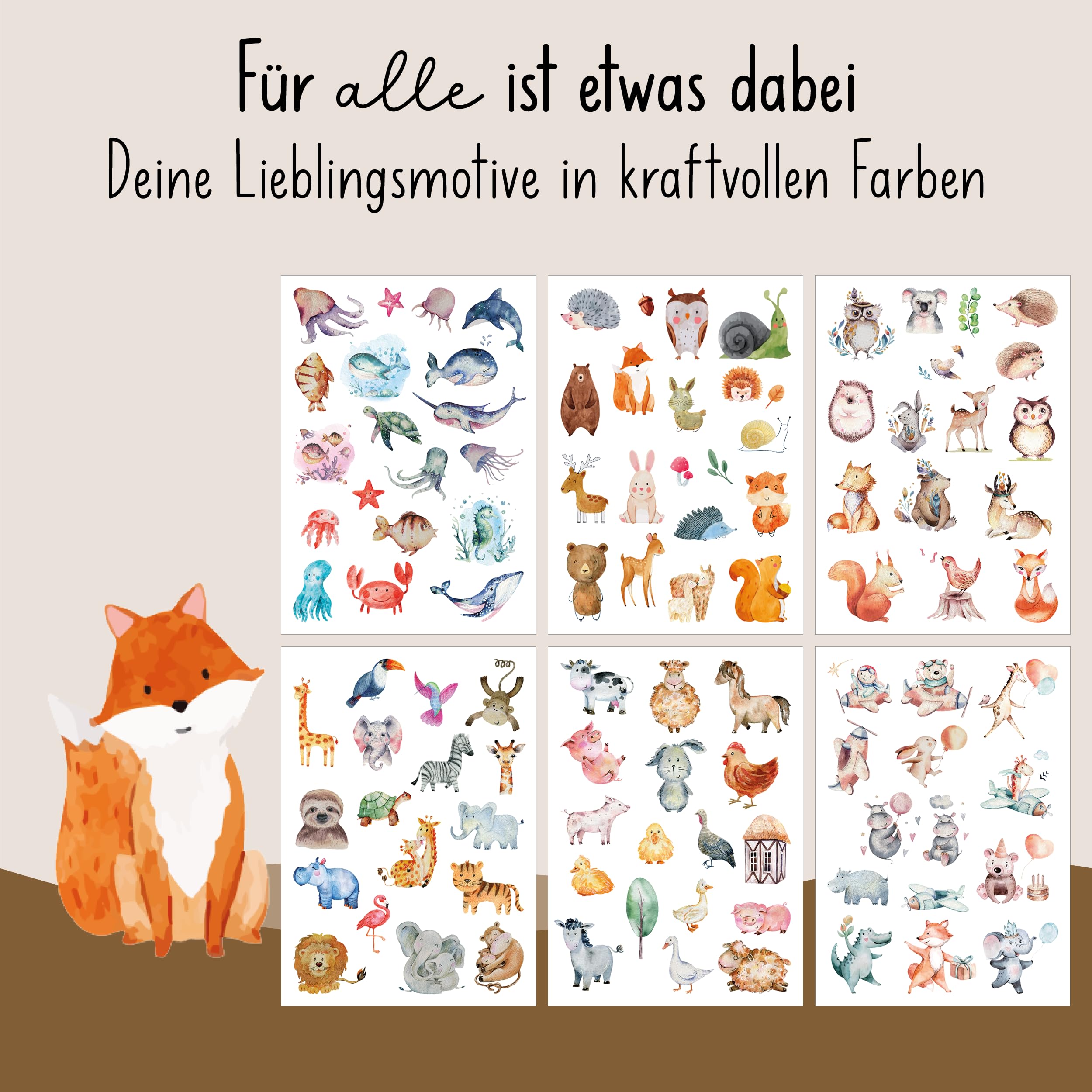 lila liebt dich® 100 angesagte Kindertattoos mit Tieren – hautfreundlich & getestet – Tattoos für Mädchen & Jungen – Made in Germany - 2
