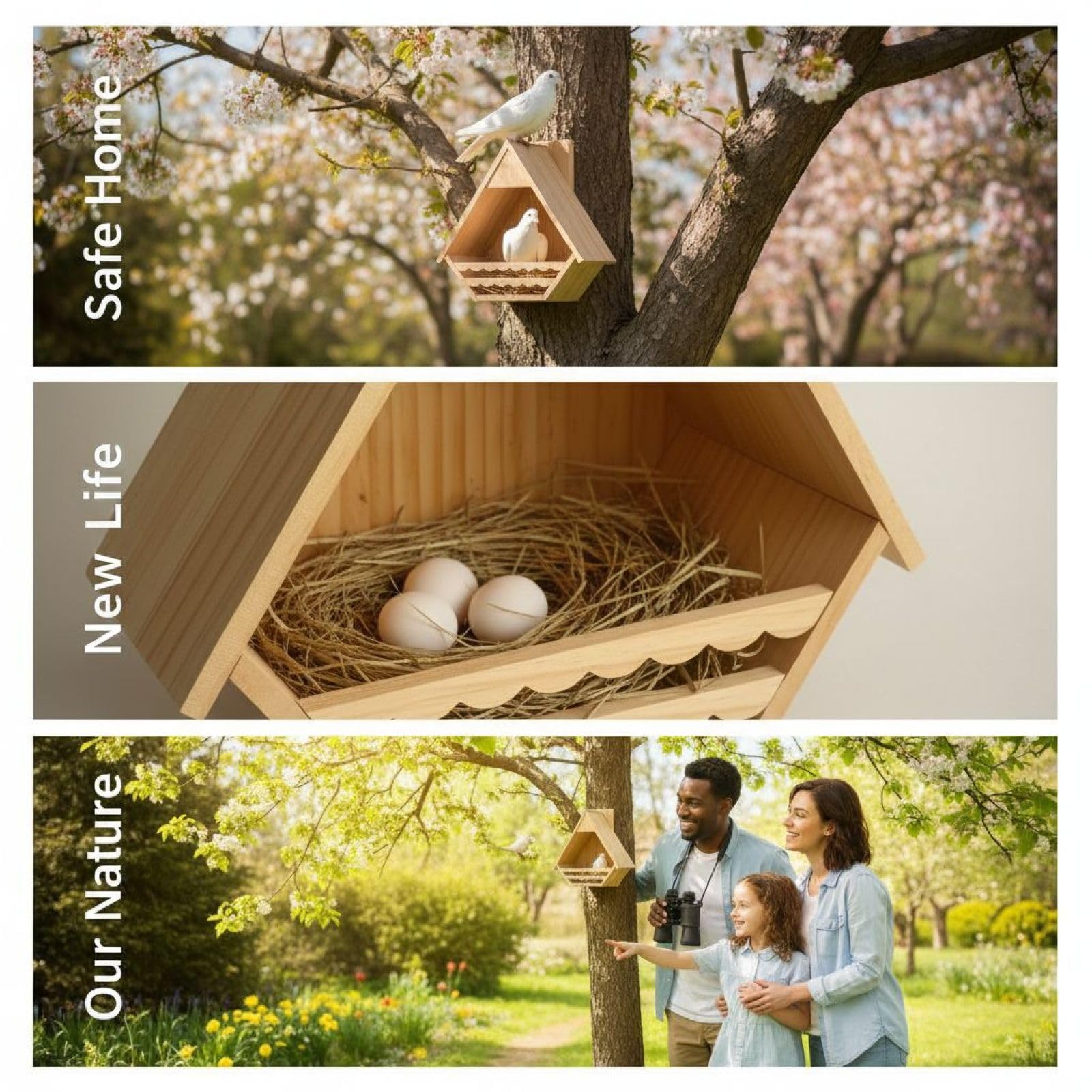 Casetta per uccelli in legno di pino, 30,5 x 30,5 x 16 cm, casetta per uccelli in legno di pino, gabbia per uccelli dal design aperto, per giardino e cortile, robusta tavola di pino, habitat aviario