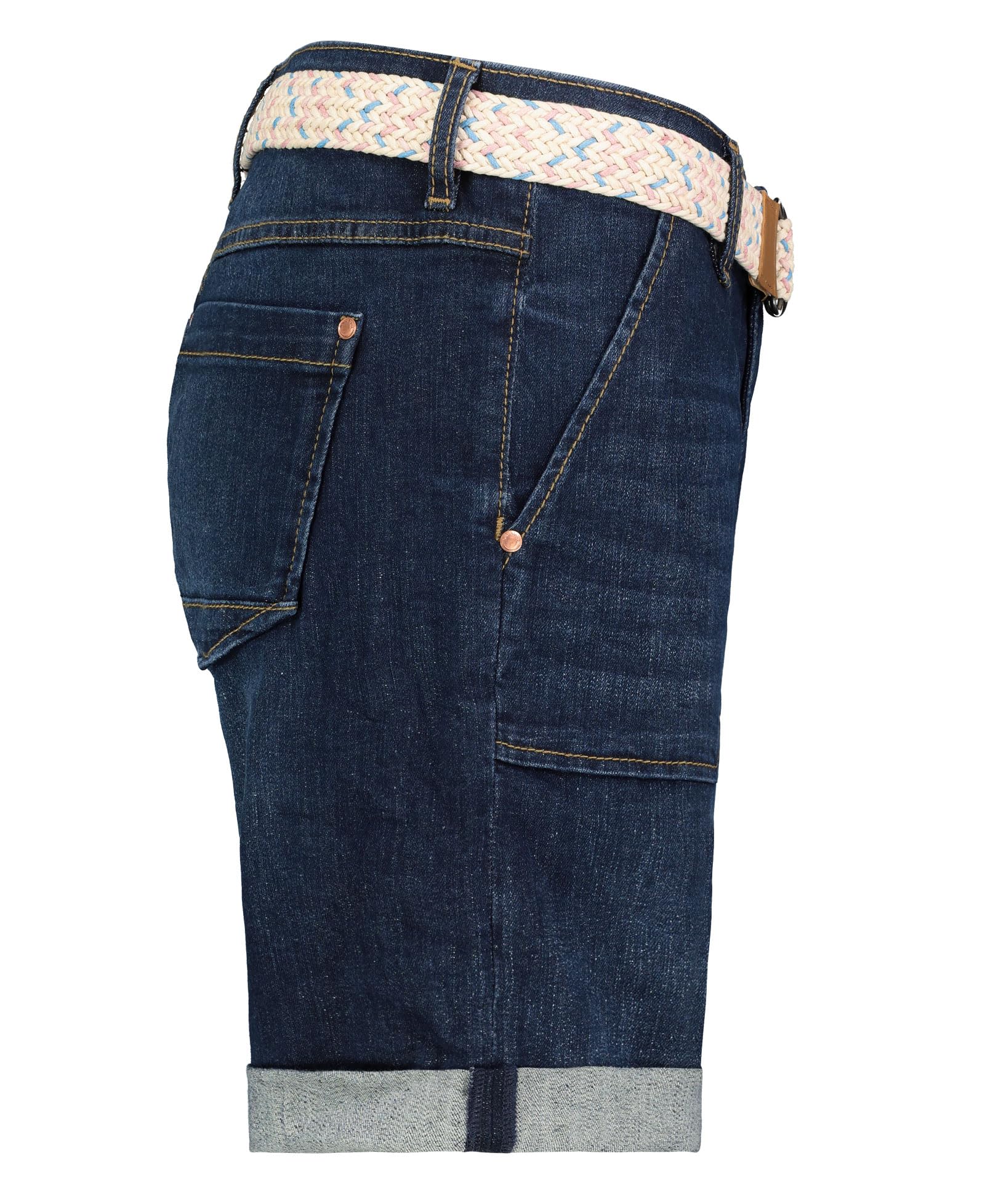 Sublevel Damen Jeans Shorts Denim Bermuda Chino Stretch mit Flechtgürtel Bequeme Kurze Sommer Hose