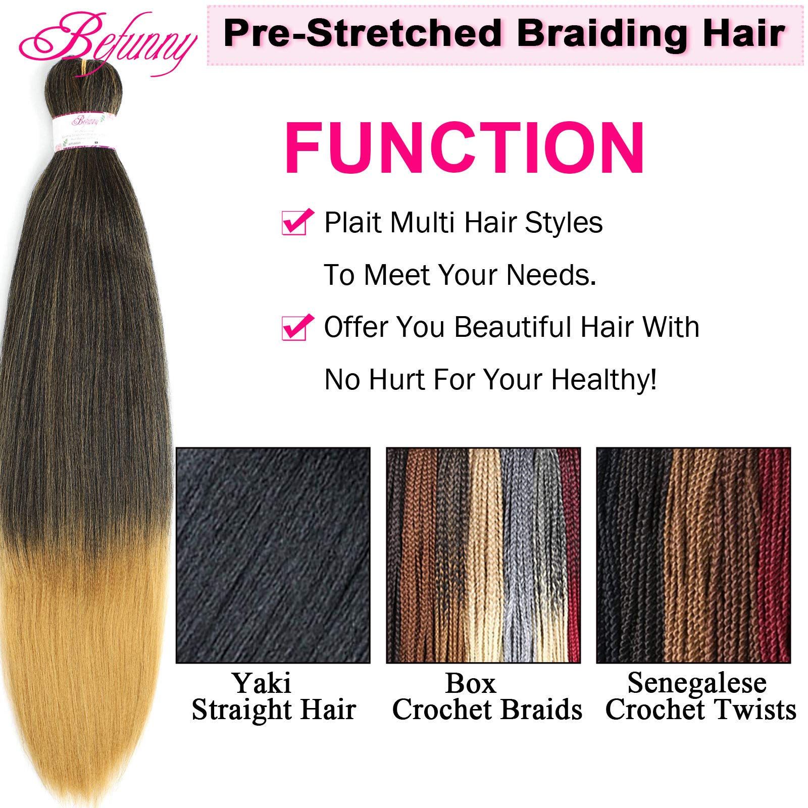 Buy Braiding Hair,8 Packs 24Inch Pre Stretched Braiding Hair
