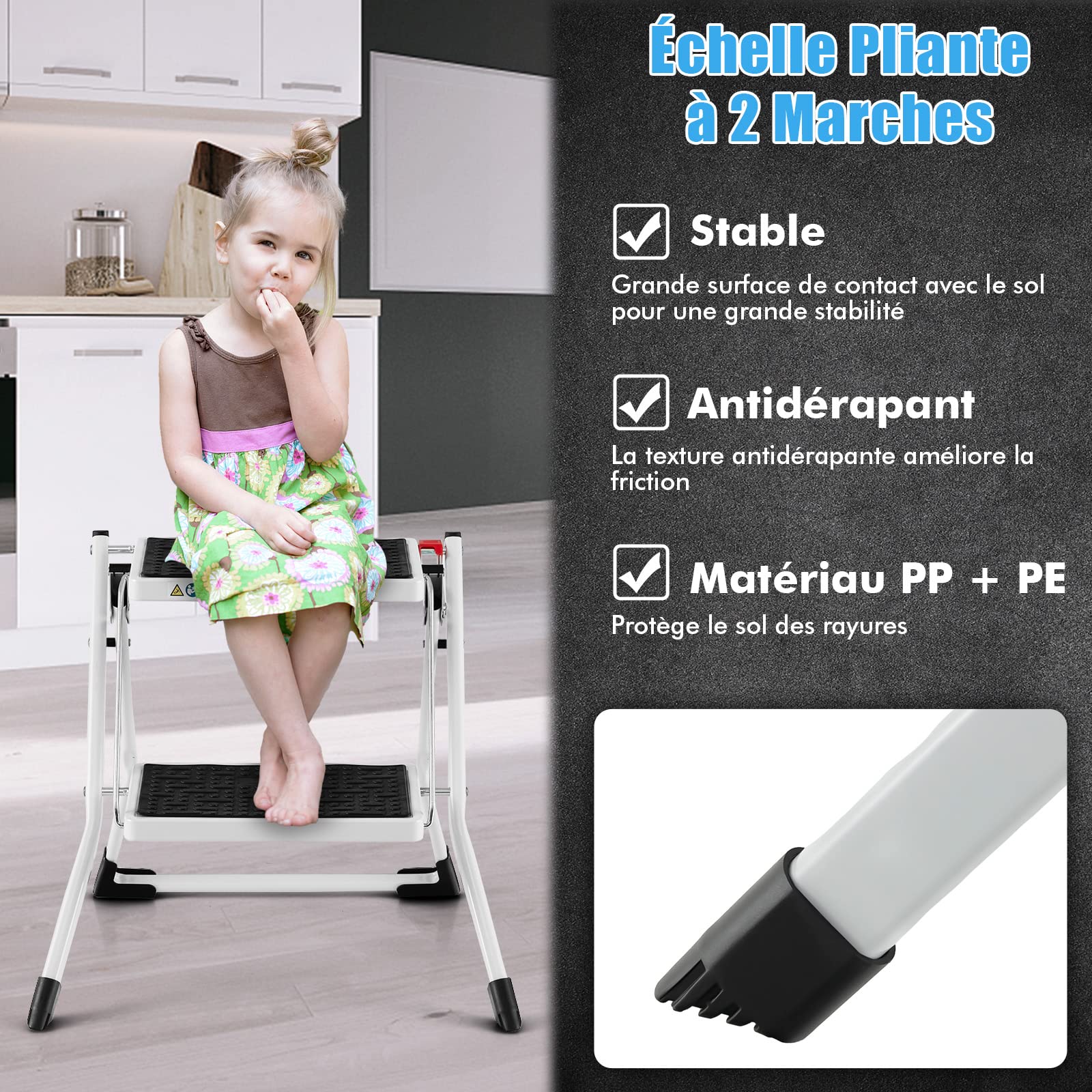 Gymax Marchepied Marchepied à 3 Niveaux 3 en 1 Échelle Pliante Étagère de Rangement 24 Pieds' Multifonction Café