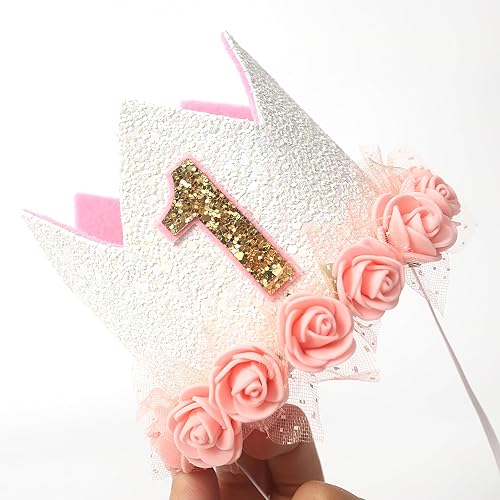 Miniatura 9 de Corona floral para el primer cumpleaños del bebé, sombrero de fiesta temática con flores, corona de flores boho para el primer cumpleaños de las