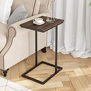 Novilla Sofa Side Table Living Room, C-Shaped Laptop End Table for Office, Industrial Style Metal Frame, Small Coffee Table, Bed Side Nightstand For Bedroom, Anti-scratch Table Legs, Walnut