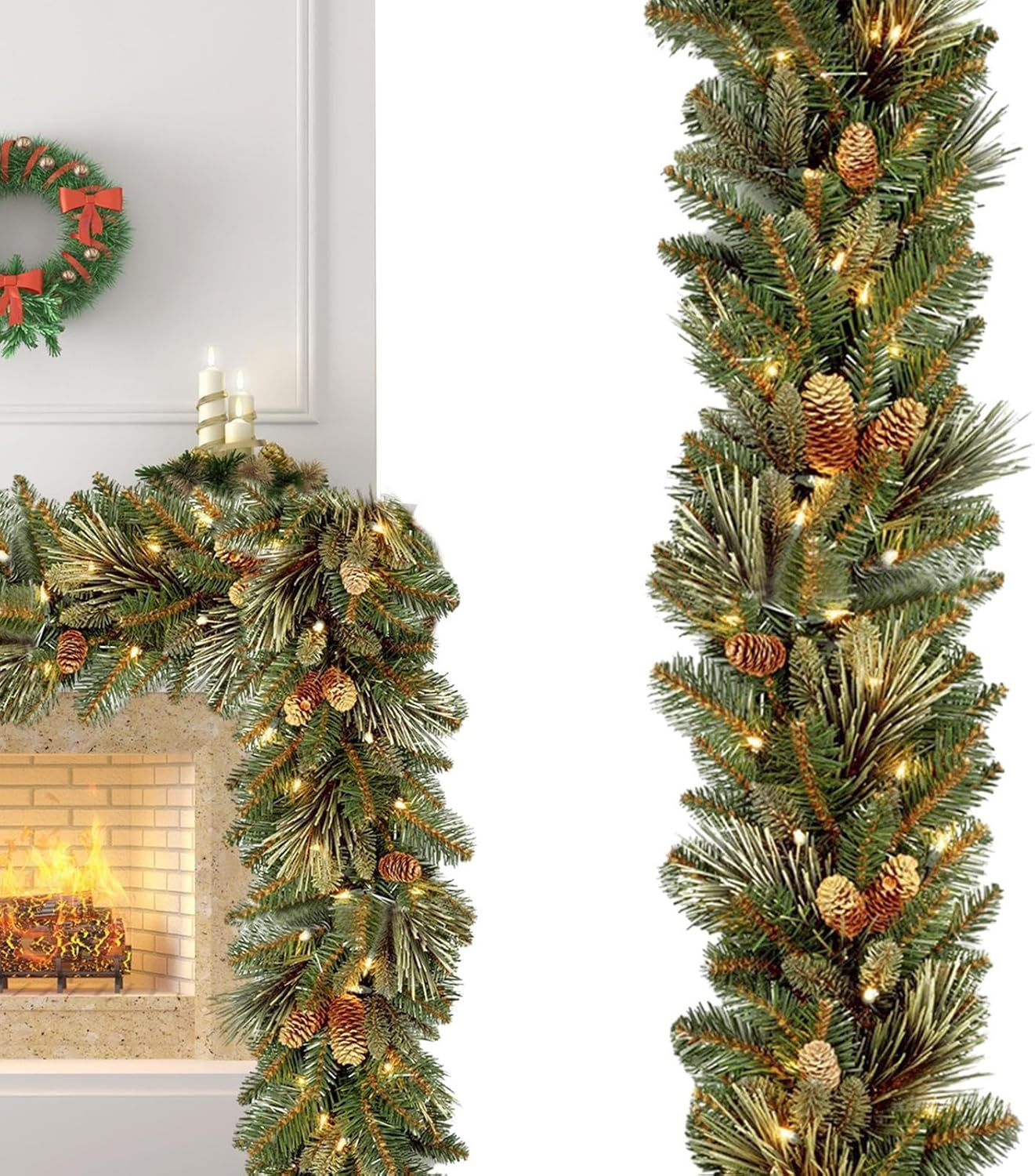 Christmas Pine Garland, Christmas Garland Decoration With Lights