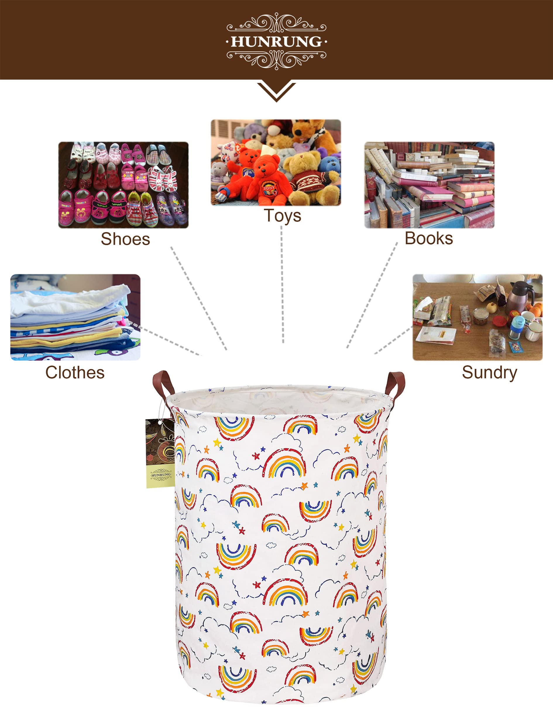 Laudry Hamper, Large Canvas Fabric Lightweight Storage Basket Toy Organizer Sporty Clothes Collapsible Waterrepeat for College Dorms,Bedroom，Bagno (circolare arcobaleno)