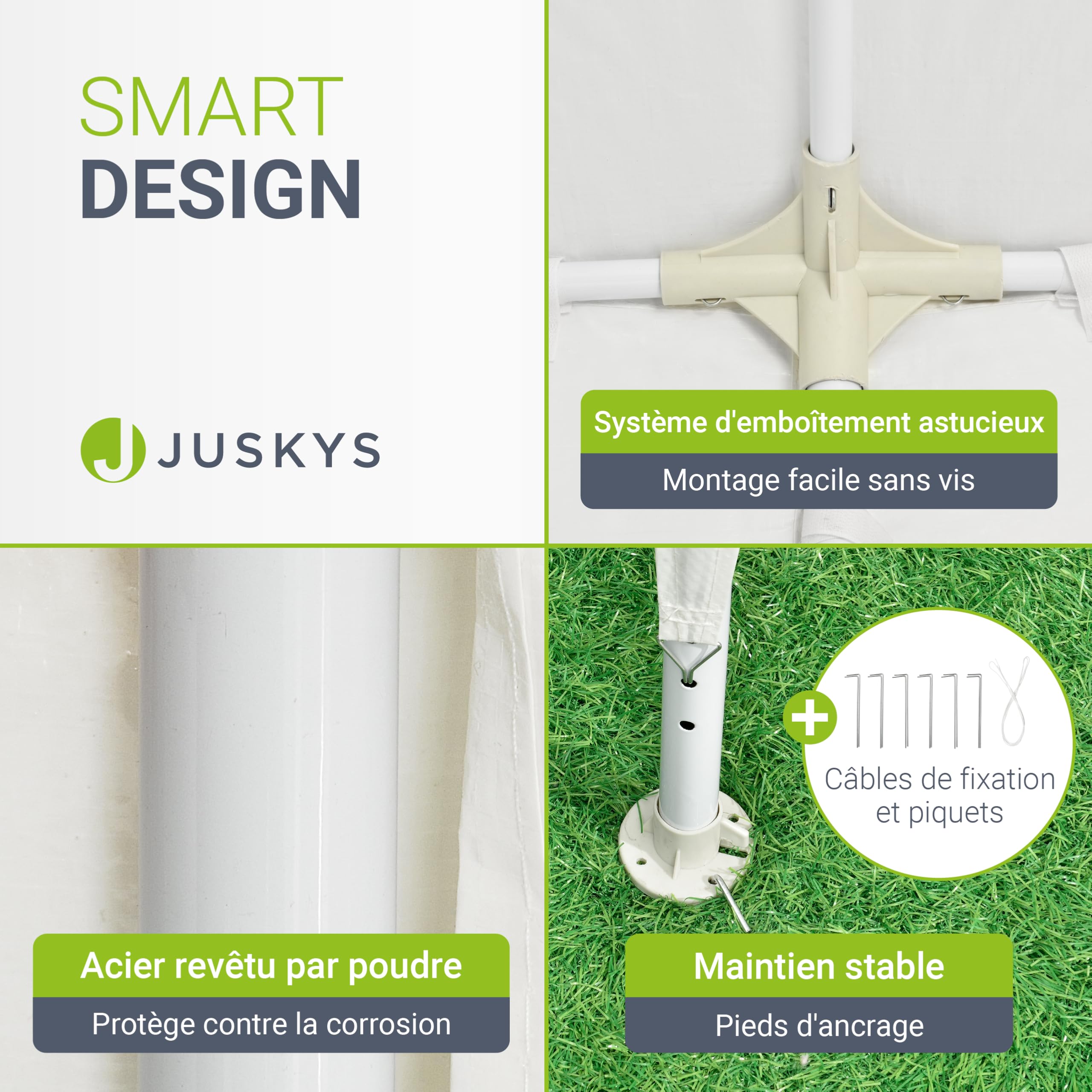 Jusyks Tente de réception 3 x 6 m, Blanc - pavillon de Jardin avec Toit & parois latérales - Tente de Jardin avec 18 m² de Surface au Sol - Protection Contre Le Soleil