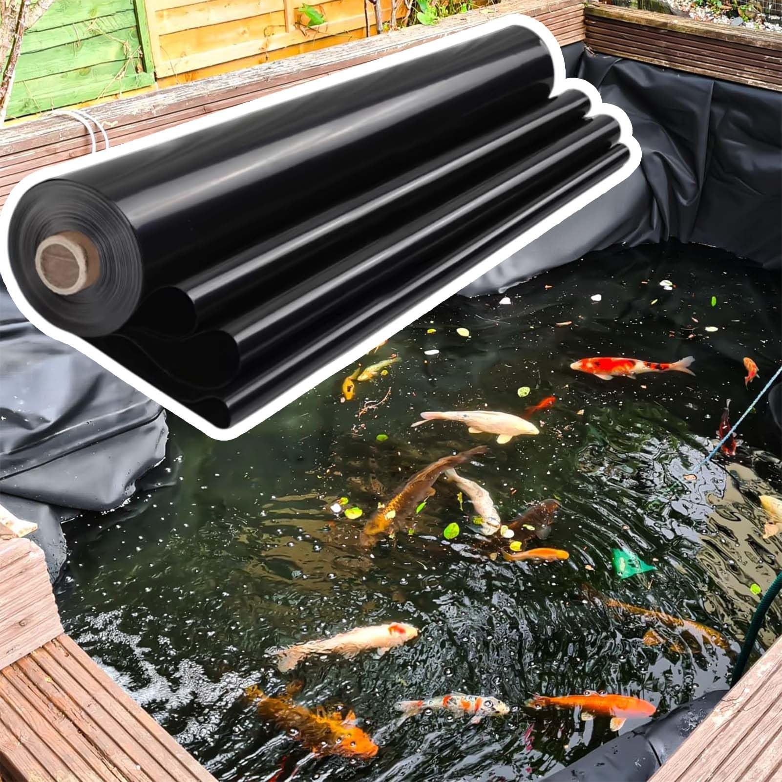 Schwere Schwarze Teichfolie - vorgeformte Gummimembran für Gartenteiche, Koi-Fische, Landschaftsgestaltung, Wasserspiele, Bäche und Springbrunnen (9,8 x 26,2 Fuß)
