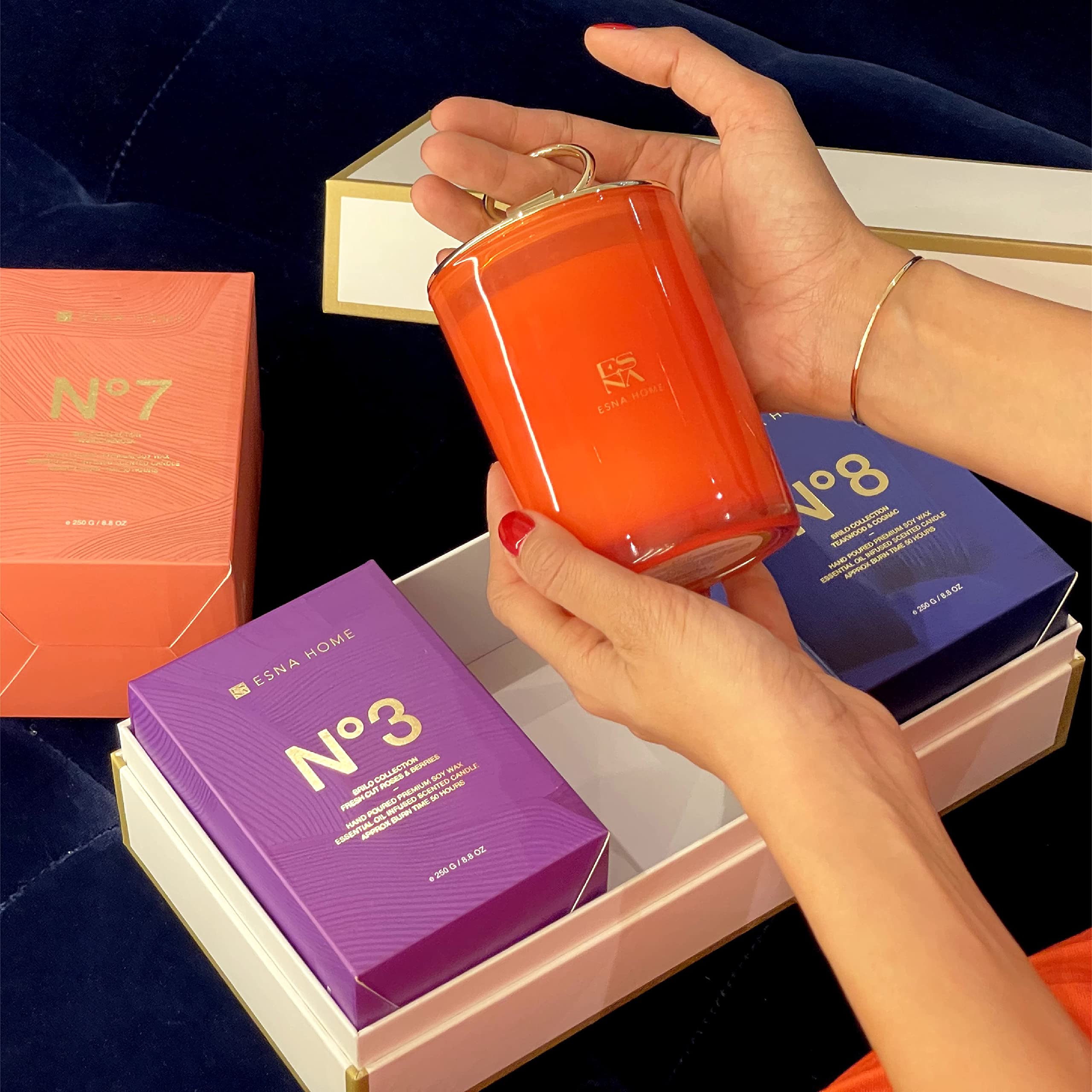 ESNA HOME Luxury Trio - Juego de regalo de temporada, 3 velas aromáticas de soja natural de tamaño completo, 150 horas de combustión limpia, regalos de inauguración de la casa para mujeres