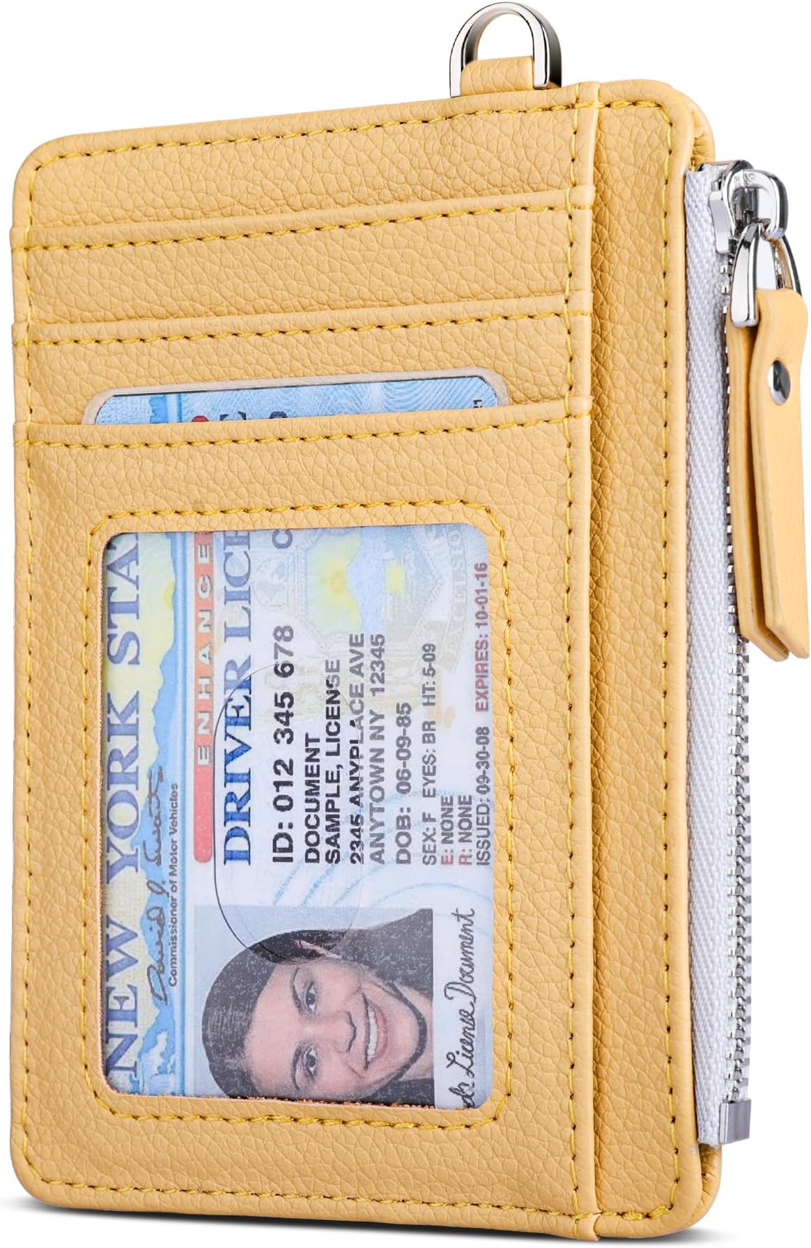 Slim Card Holder Wallet with Zip Pocket, RFID Blocking, Total 9 Compartments Large Capacity, 3.5" x 4.7" (Slight Larger Than Usual), Faux Leather - Yellow