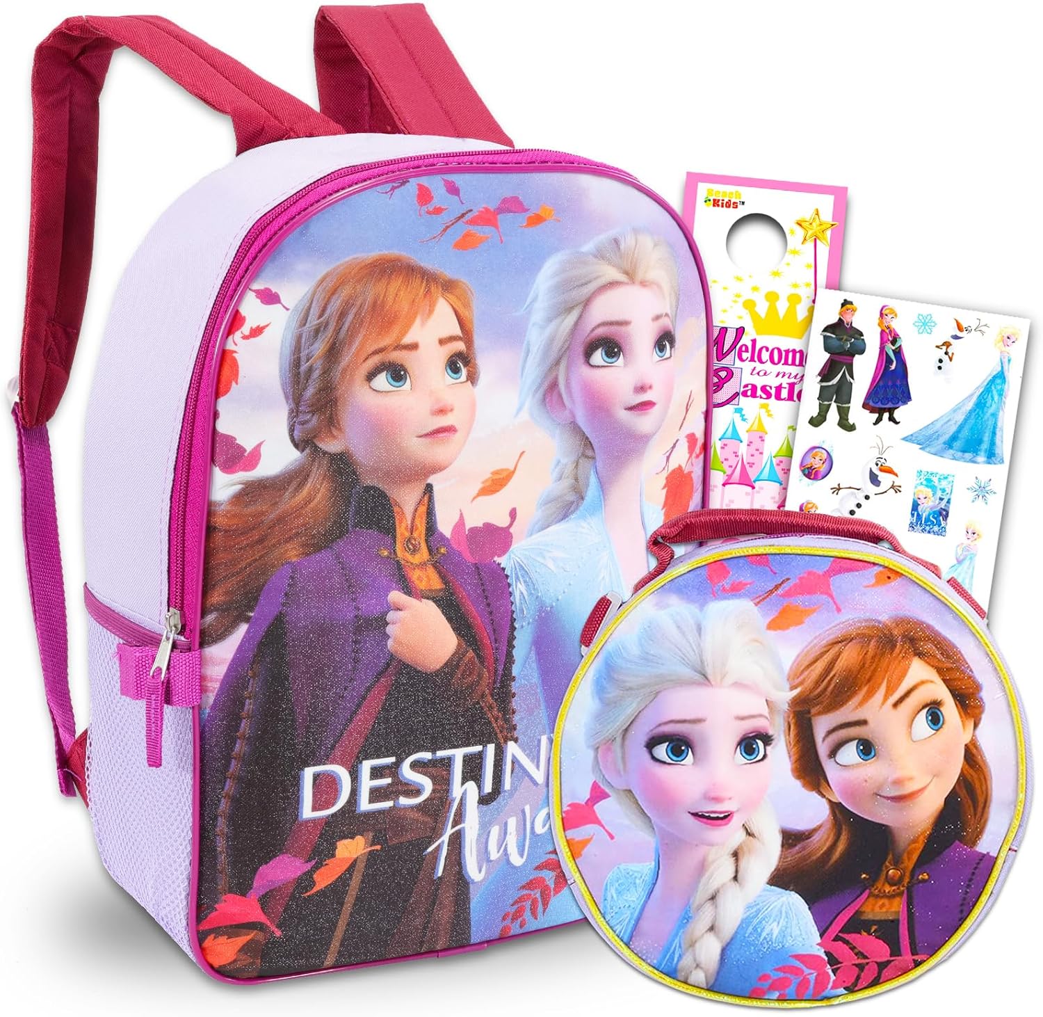 Disney Frozen Backpack with Lunch Box - Bundle with Frozen Backpack for Girls, Lunch Bag, Stickers, More | Disney Backpack Set