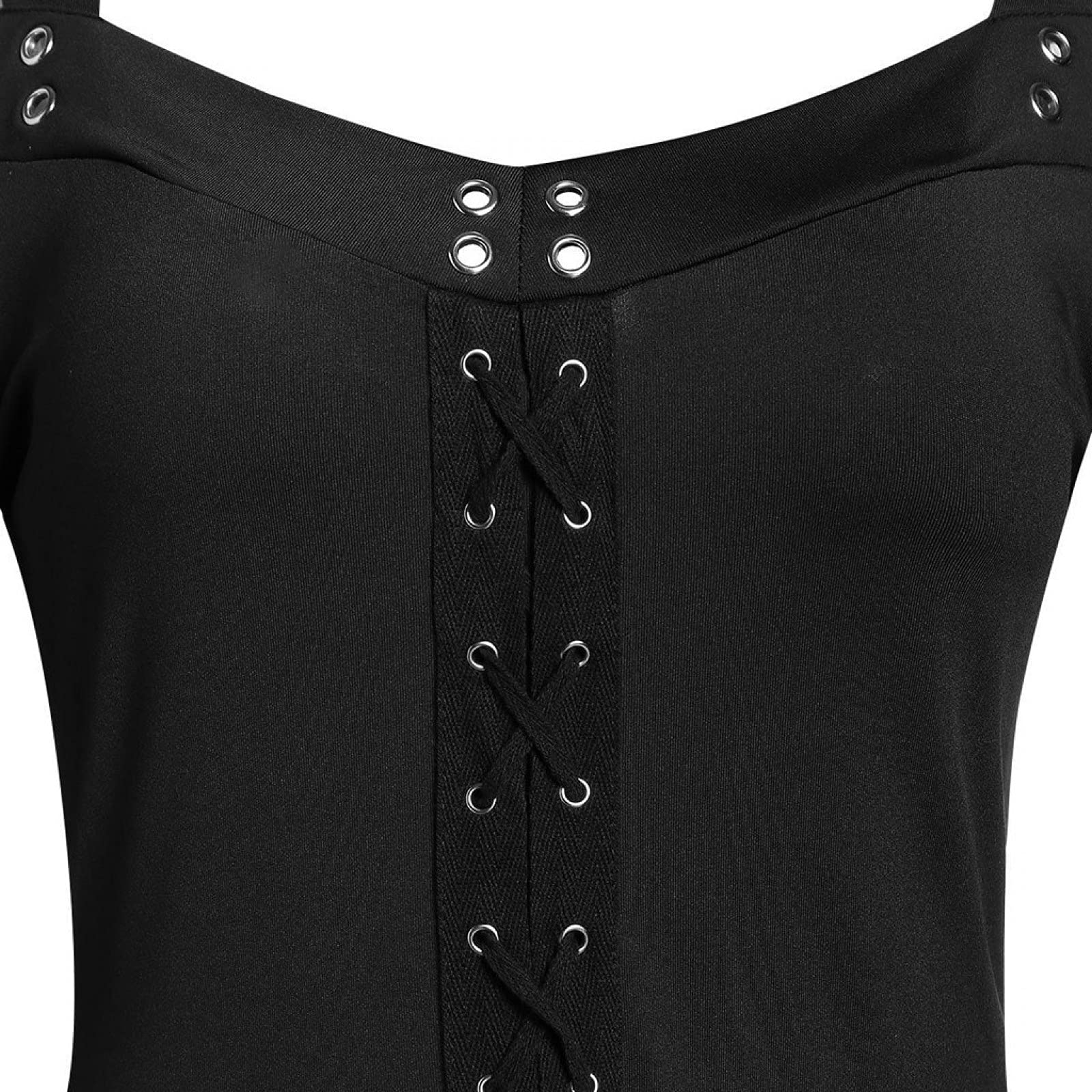 Gothic Vintage Lace Patchwork Women Dress Plus Size Goth Bandage Ladies Spaghetti Strap Dresses: 3X-Large Black