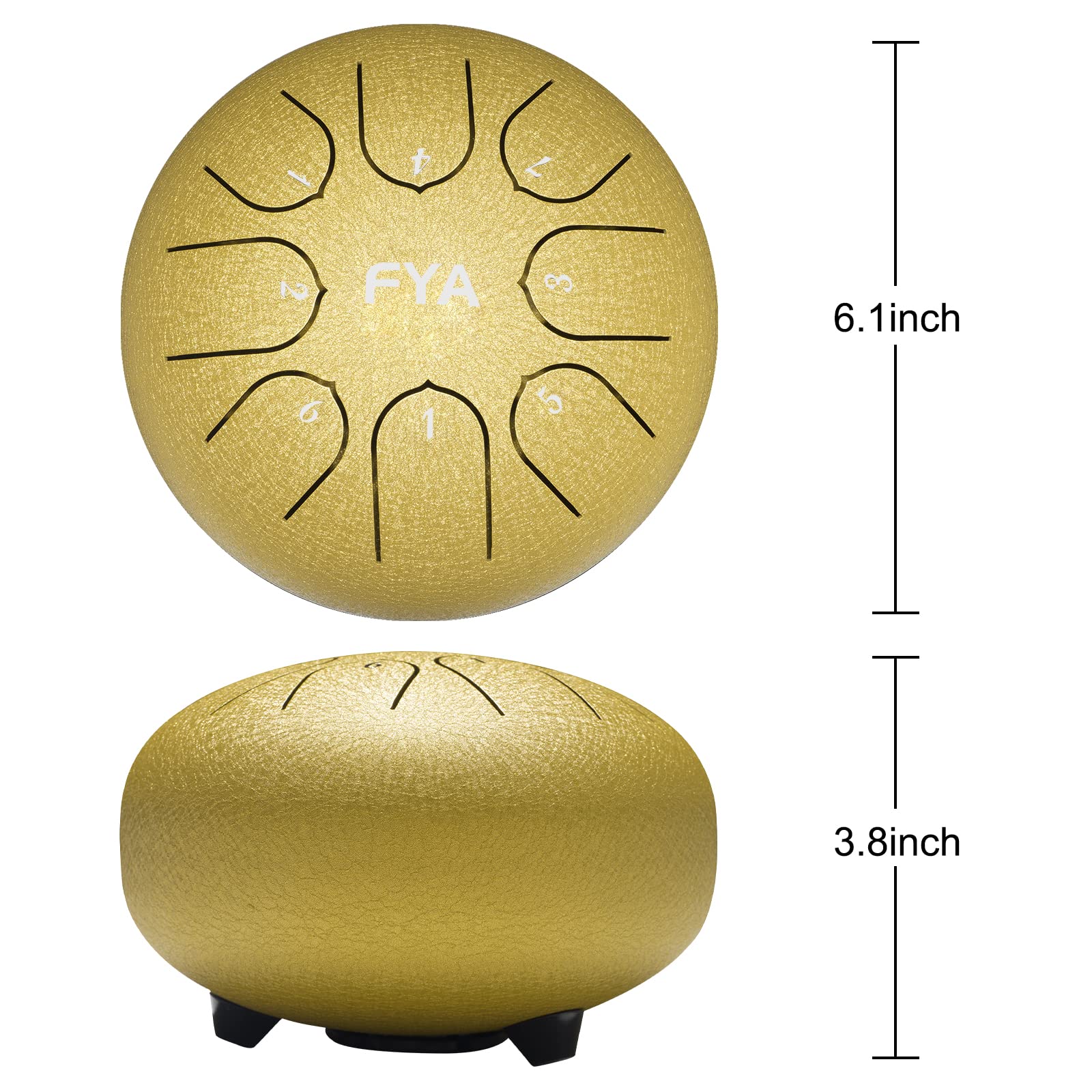FYA 6 Inch Steel Tongue Drum 8 Notes C Major for Kids and Adults with Rubber Mallets, Finger Picks and Padded Travel Bag, Unique Gifts for Him or Her (Golden) 3