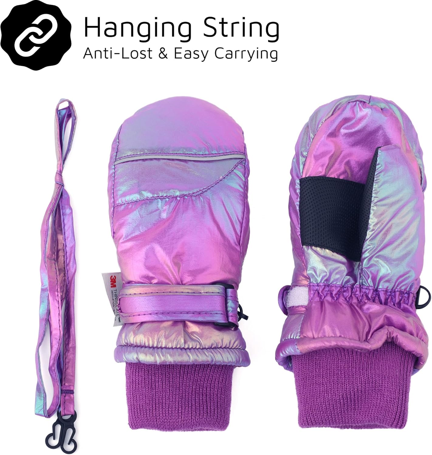 F Flammi Toddler Kids Snow Mittens with String Waterproof Ski Mittens Thinsulate Winter Gloves for Baby Girls Boys - Image 3