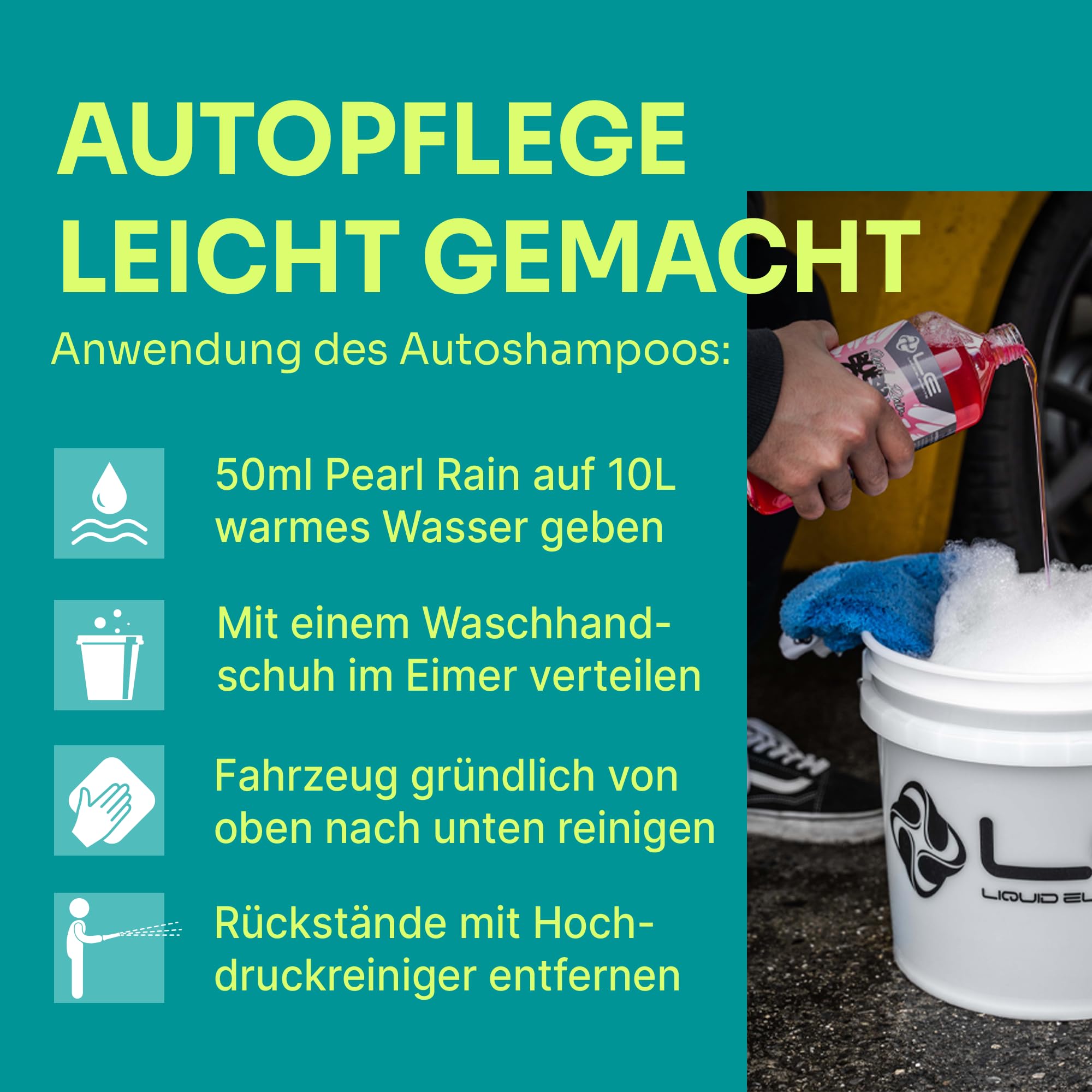 Liquid Elements Pearl Rain Autoshampoo 5L, Kirsche, greift Wachse | Autoreiniger entfernt hartnäckige Verschmutzungen, Versiegelungen nicht an, ergiebiges Konzentrat