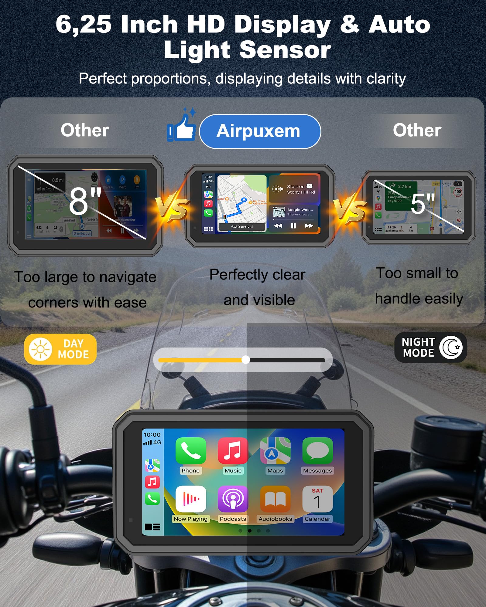 Navigatore Moto 4K Carplay Android Auto 6,25 Pollici Dashcam GPS Bluetooth 64GB