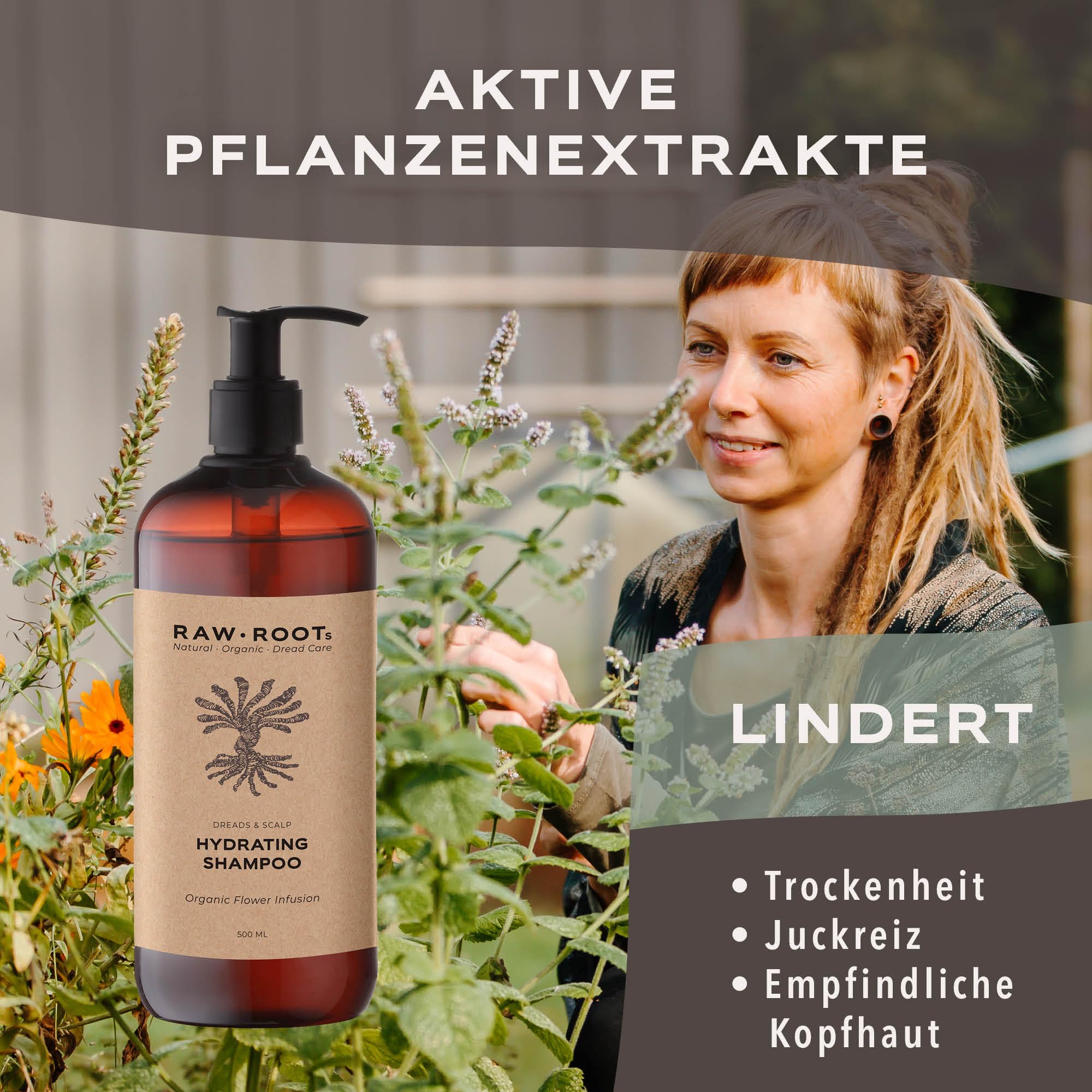 RAW ROOTs Feuchtigkeitsspendendes Dreadlock-Shampoo, 500 ml, natürliches und rückstandsfreies Dreadlock-Shampoo, geeignet für alle Haartypen, mild, sulfatfrei und pH-ausgewogen – beruhigt juckende