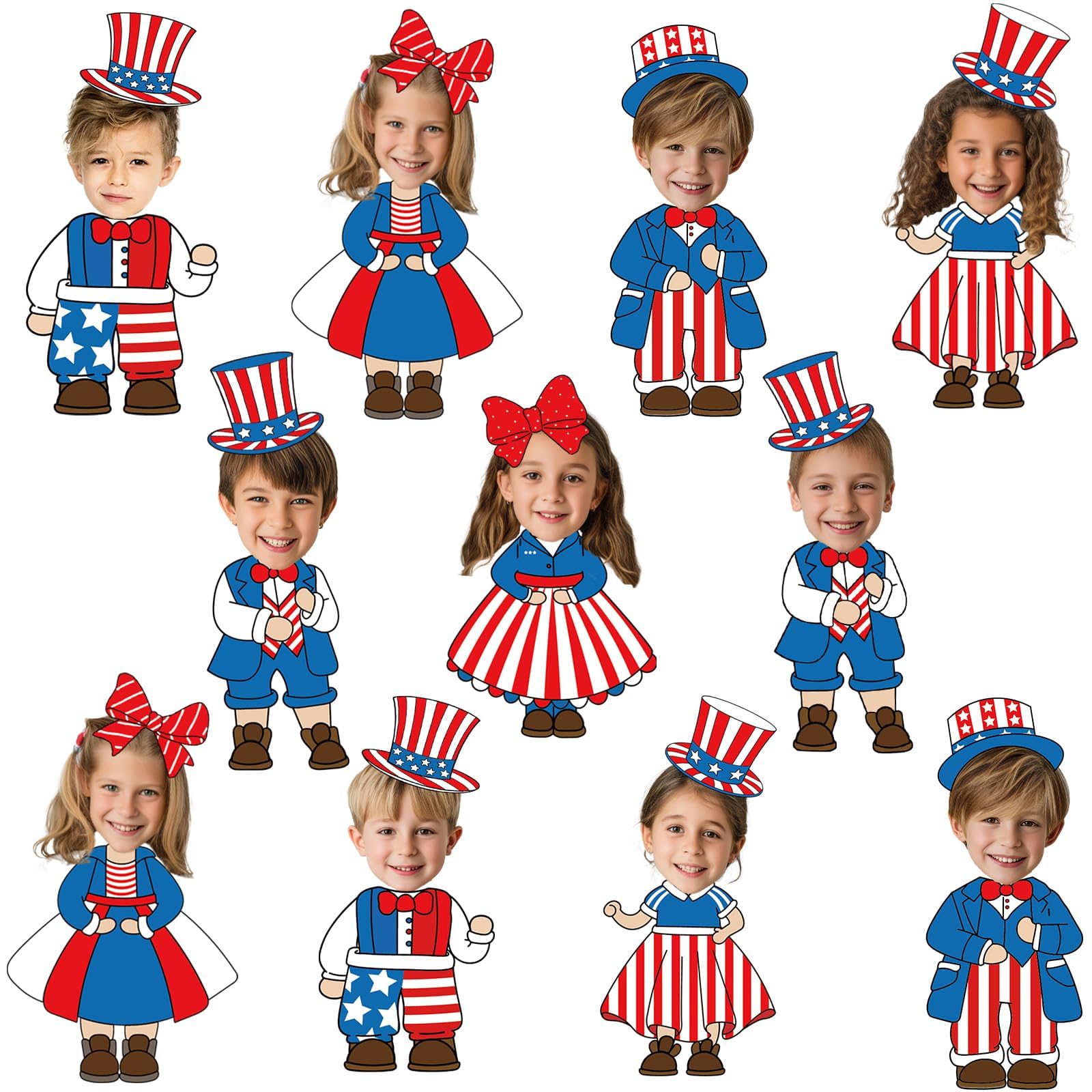 Lonfliness 48Pcs 4th of July Hat Gown Cutouts Patriotic Bulletin Board Decorations Red White Blue USA Flag Paper DIY Photo Picture Crafts Independence