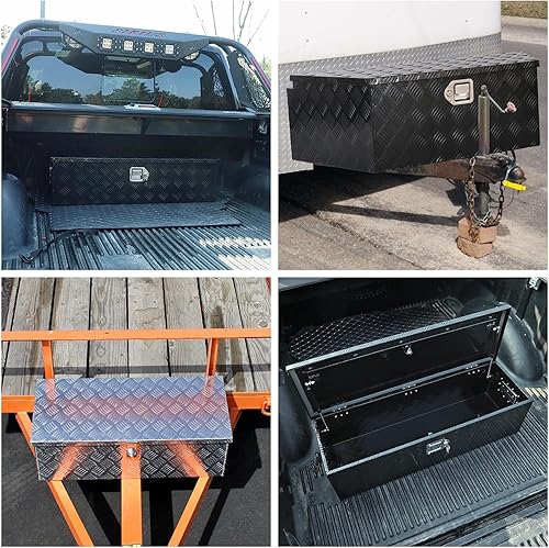 Miniatura 7 de Caja de herramientas de aluminio negro de 63 x 12 x 14 pulgadas, caja de herramientas de 5 barras de rodadura, camión, automóvil, remolque, al aire