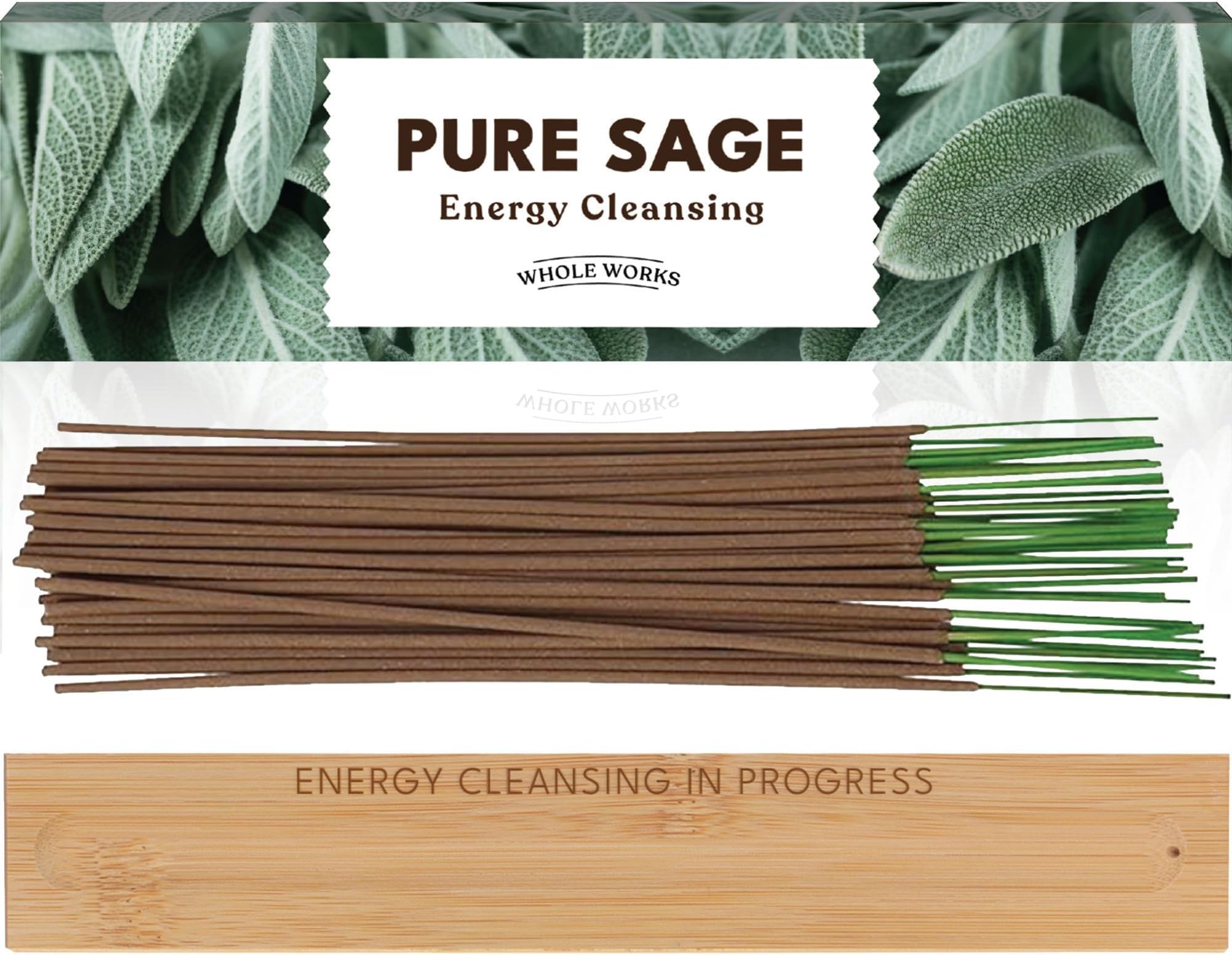 Premium Sage Incense Sticks with Energy Cleansing Holder - Charcoal-Free for a Clean Non Toxic Burn - Smudging, Negative Energy Purification, Natural Aromatherapy Home Fragrance, 30 Incenses