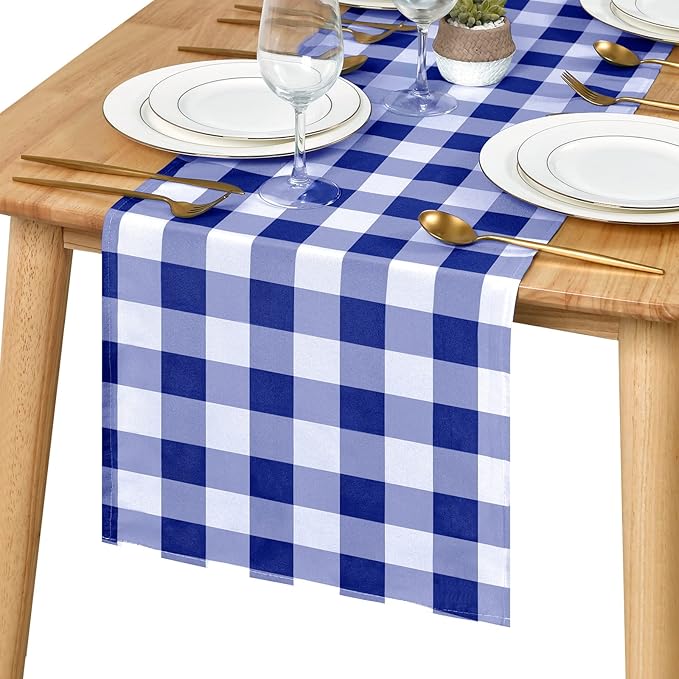 Hiasan Buffalo Plaid Table Runner Royal Blue and White, Classic
