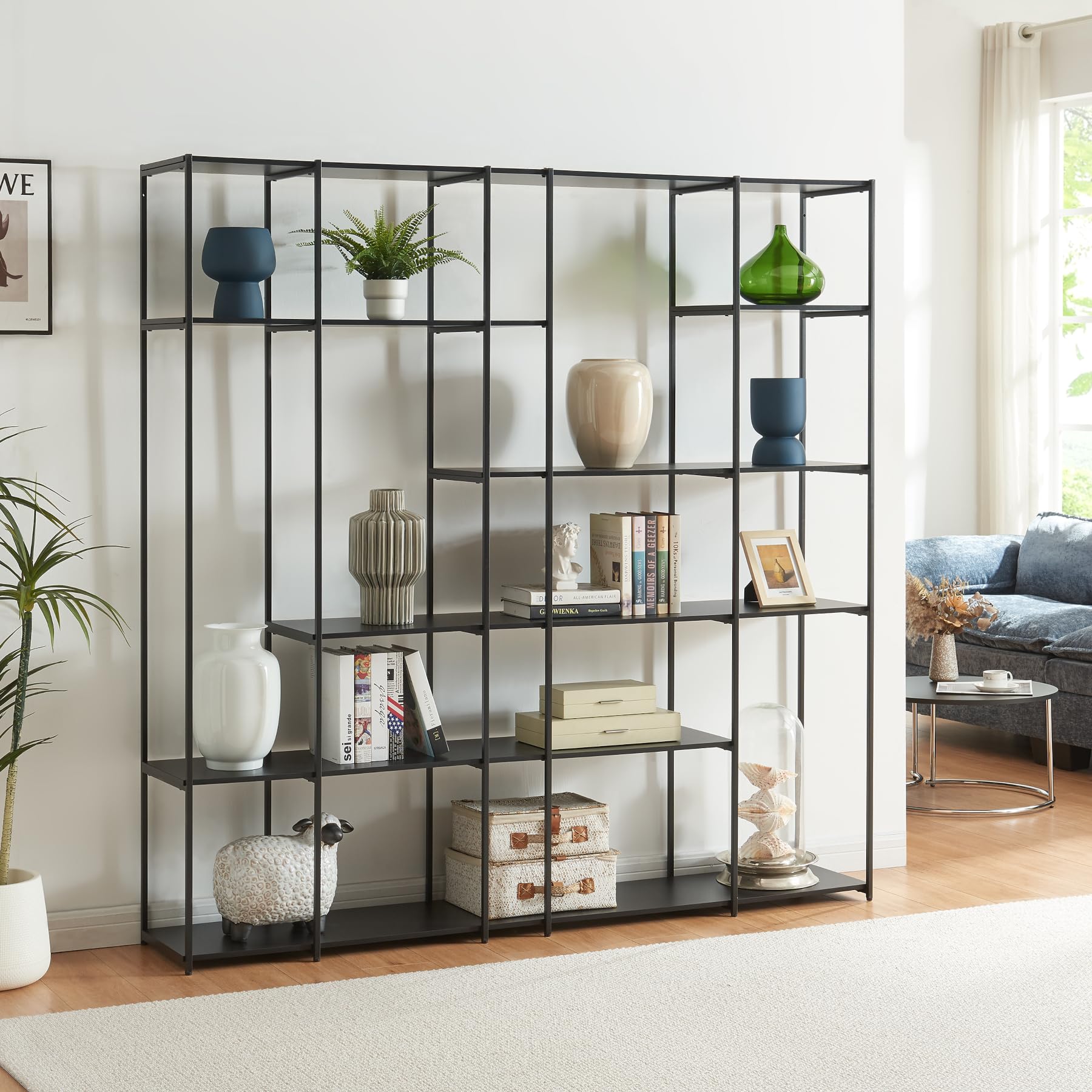 [en.casa] Scaffale da Terra Libreria con Ripiani Aperti Mobile Espositore per Casa Ufficio Negozio Scaffale Divisorio per Open Space 180 x 180 x 33 cm Nero