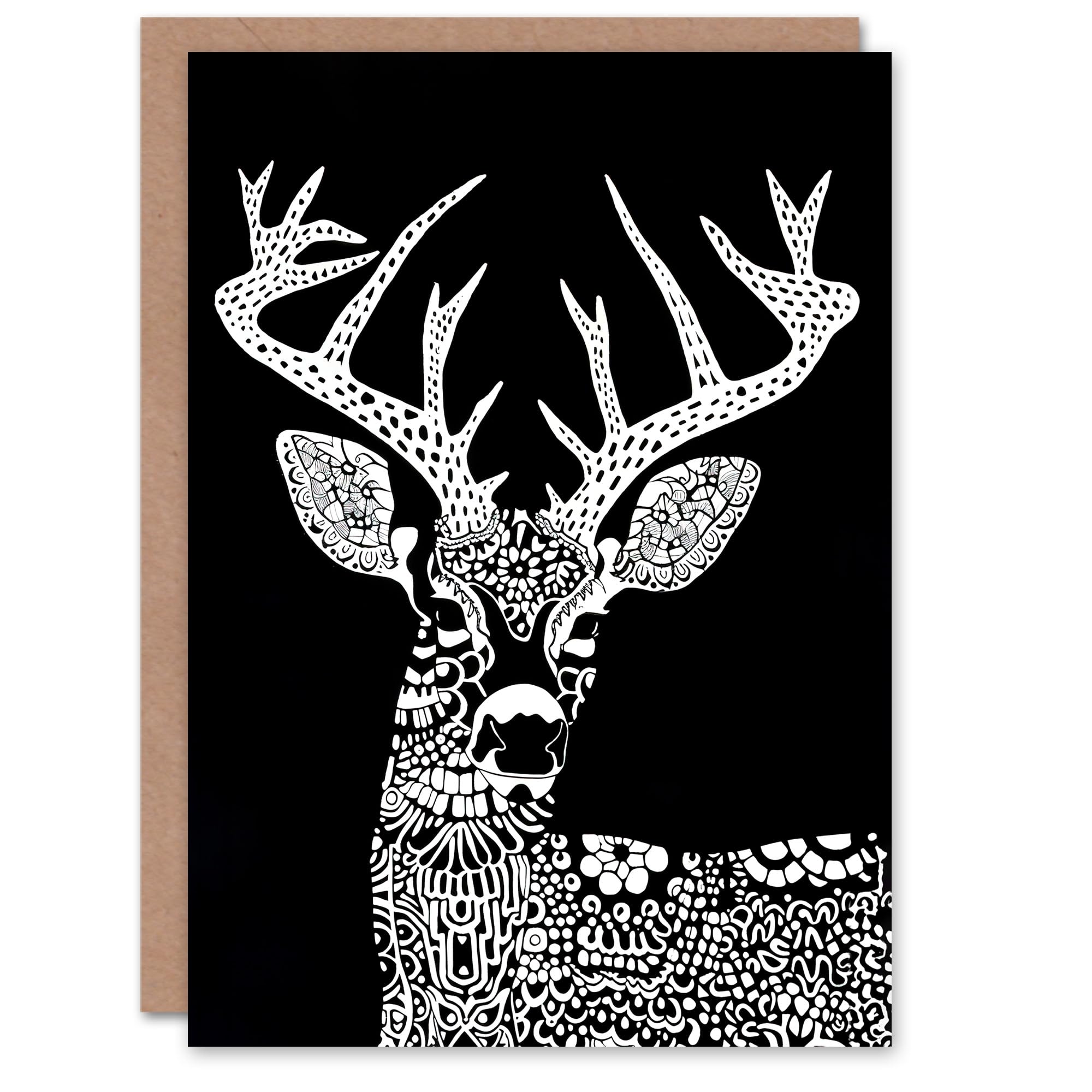 Artery8 Deer Black White Tribal Pattern Stag Design Greeting Birthday Card Him Her All Blank