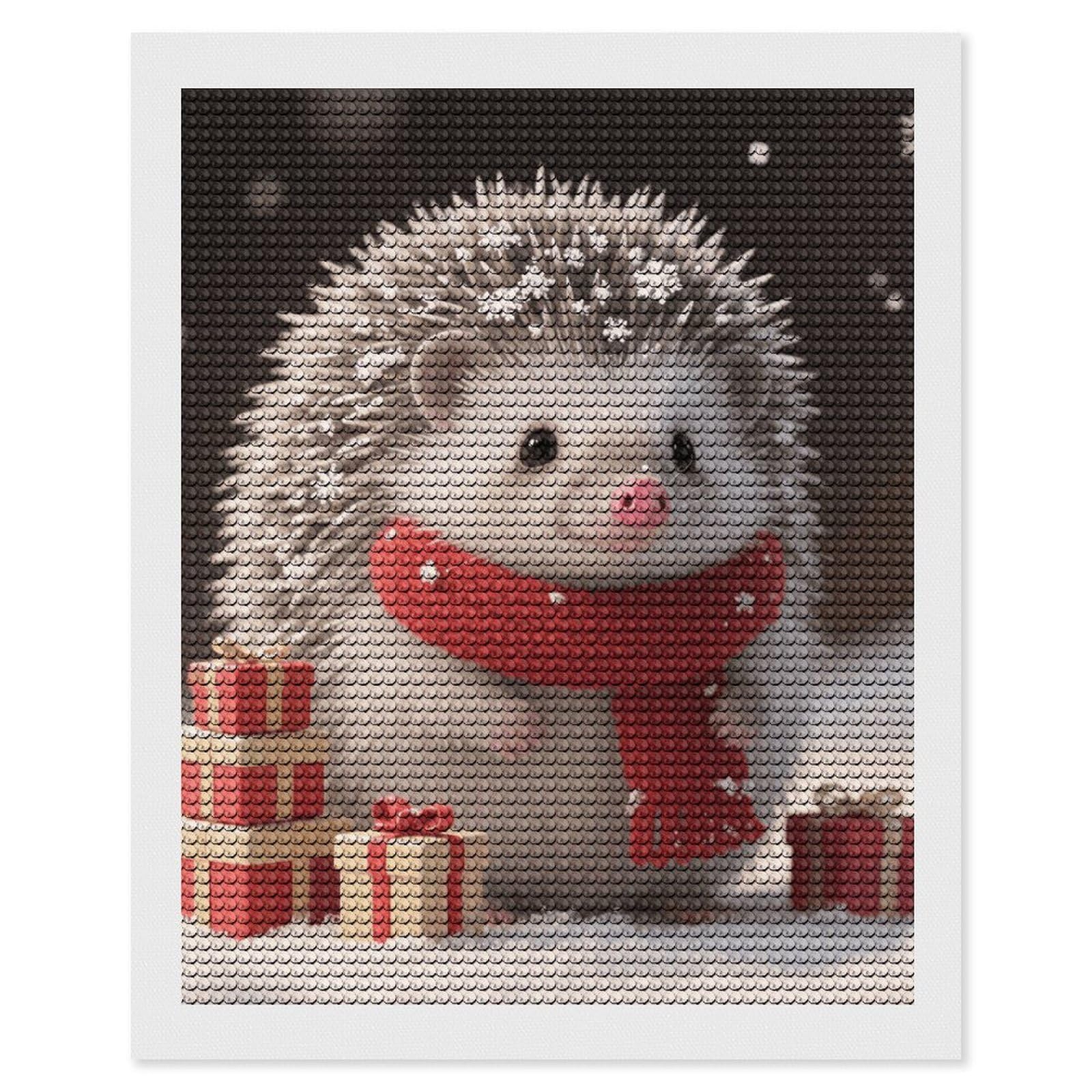 FodPand Christmas Hedgehog 5D Diamond Painting Kits for Adults Beginners Full Drill Round Diamond Dots Pictures Gem Art Supplies for Home Wall Room Decoration DIY Craft Set Gift 16x20