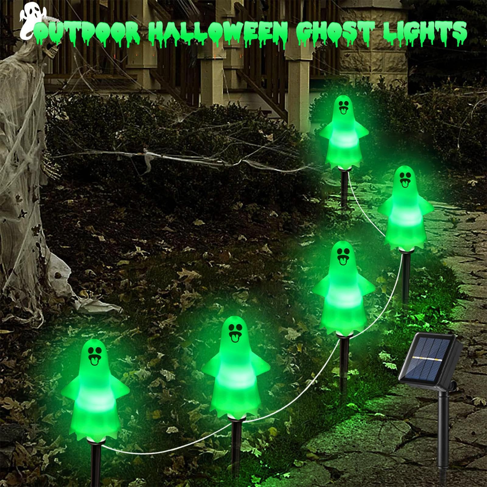 Lampy Solarne Zewnętrzne na Halloween Panel Słoneczny Wodoodporny I Odporny | Lampy Duchy Na Paliku Dekoracje Z Duchami Na Ścieżkę, Ogród, Patio, Krajobraz, Nawiedzony Dom, Ślub,