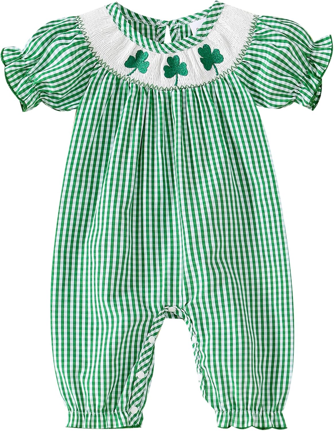St Patricks Day Baby Girl Outfit Shamrock Romper Green Short Sleeve Bodysuit Jumpsuit 0-18M