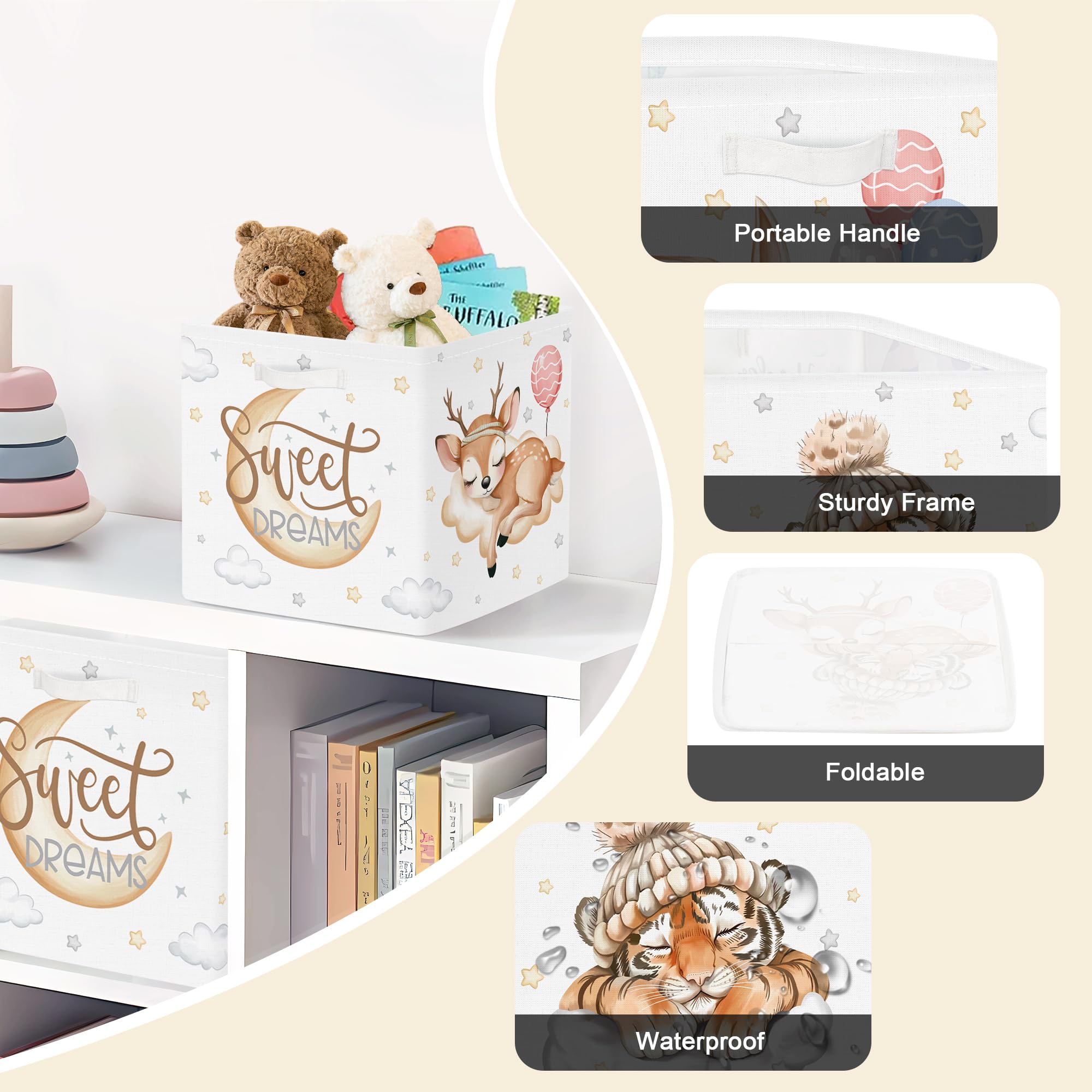 Clastyle 3 pcs Dreamy Animal Cube Storage Boxes for Shelves Kallax Boxes, Tiger, 30x30x30 cm - Image 6