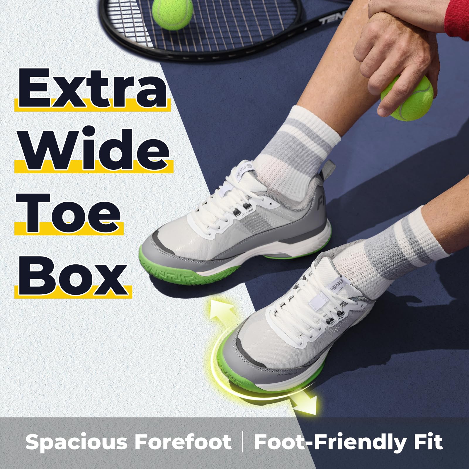FitVille Wide Tennis Shoes for Men Pickleball Shoes Lightweight Breathable All Court Athletic Shoes with Arch Support & Wide Toe Box