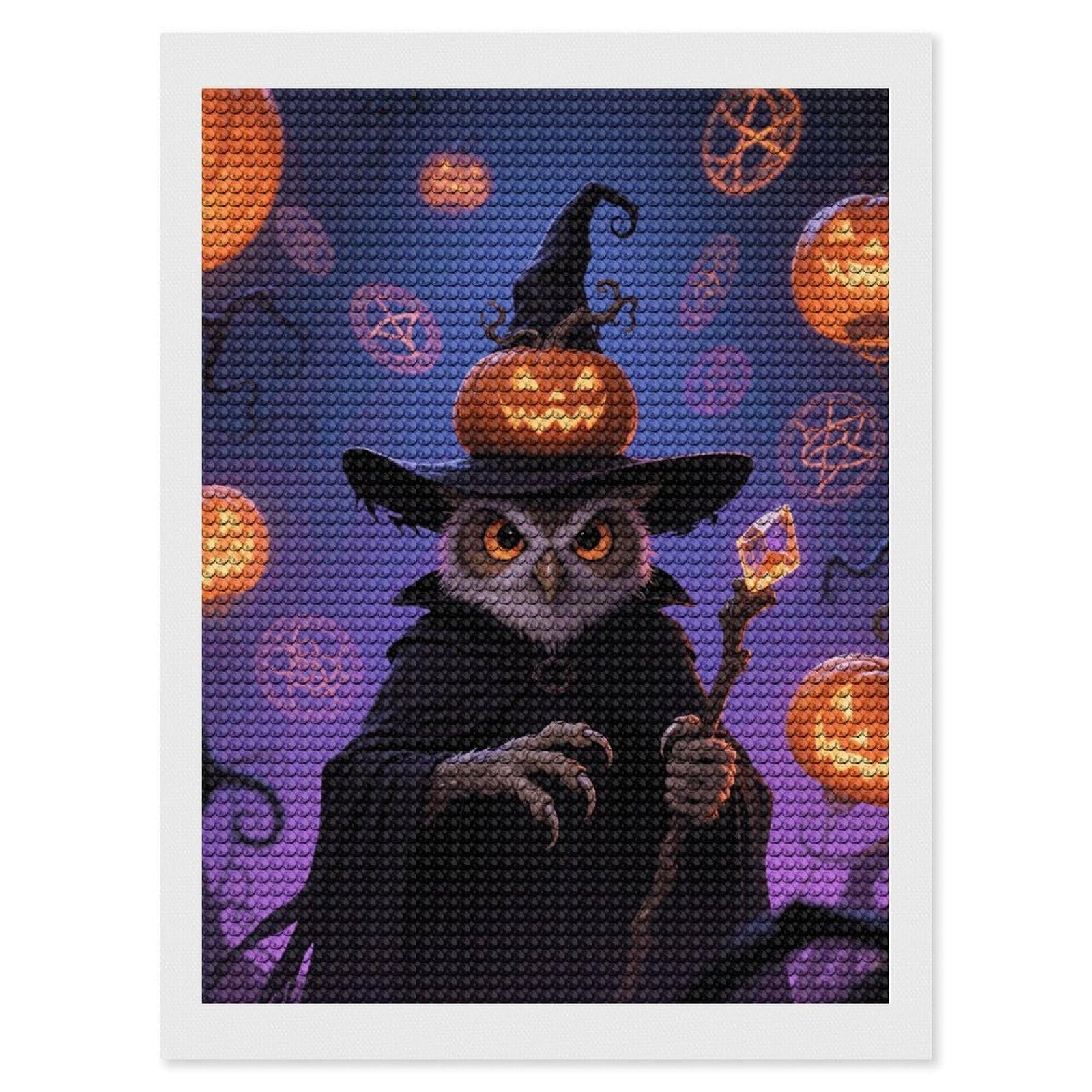 FodPand Halloween Owl Pumpkin 5D Diamond Painting Kits for Adults Beginners Full Drill Round Diamond Dots Pictures Gem Art Supplies for Home Wall Room Decoration DIY Craft Set Gift 12x16